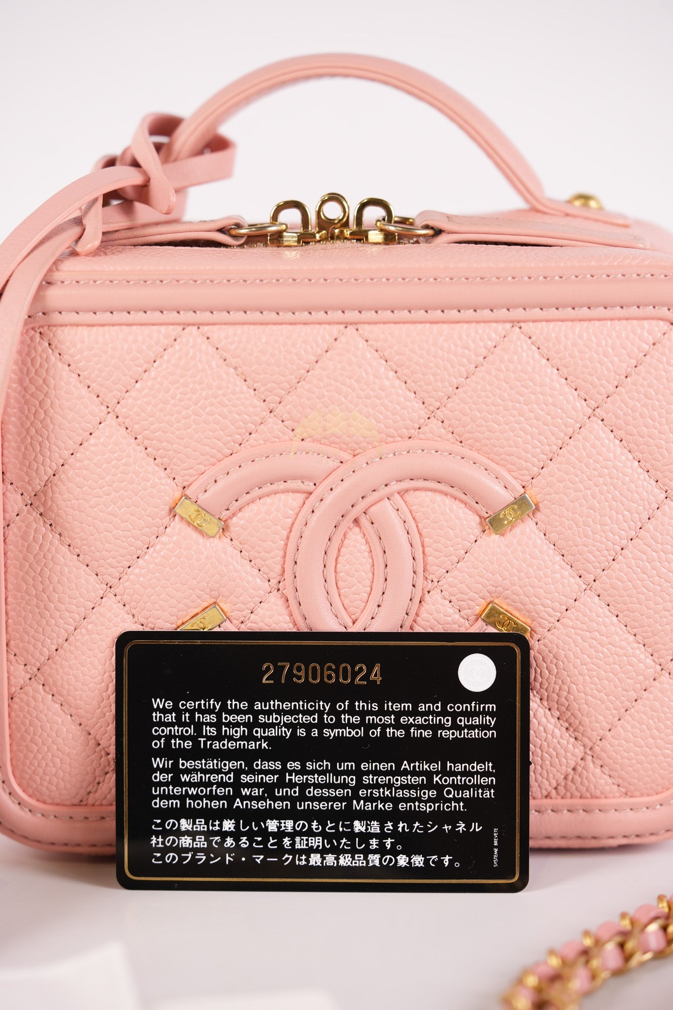 Filigree Vanity Case Small in Pink Caviar Leather Aged Gold Hardware Series 27 | Purse Maison Luxury Bags Shop