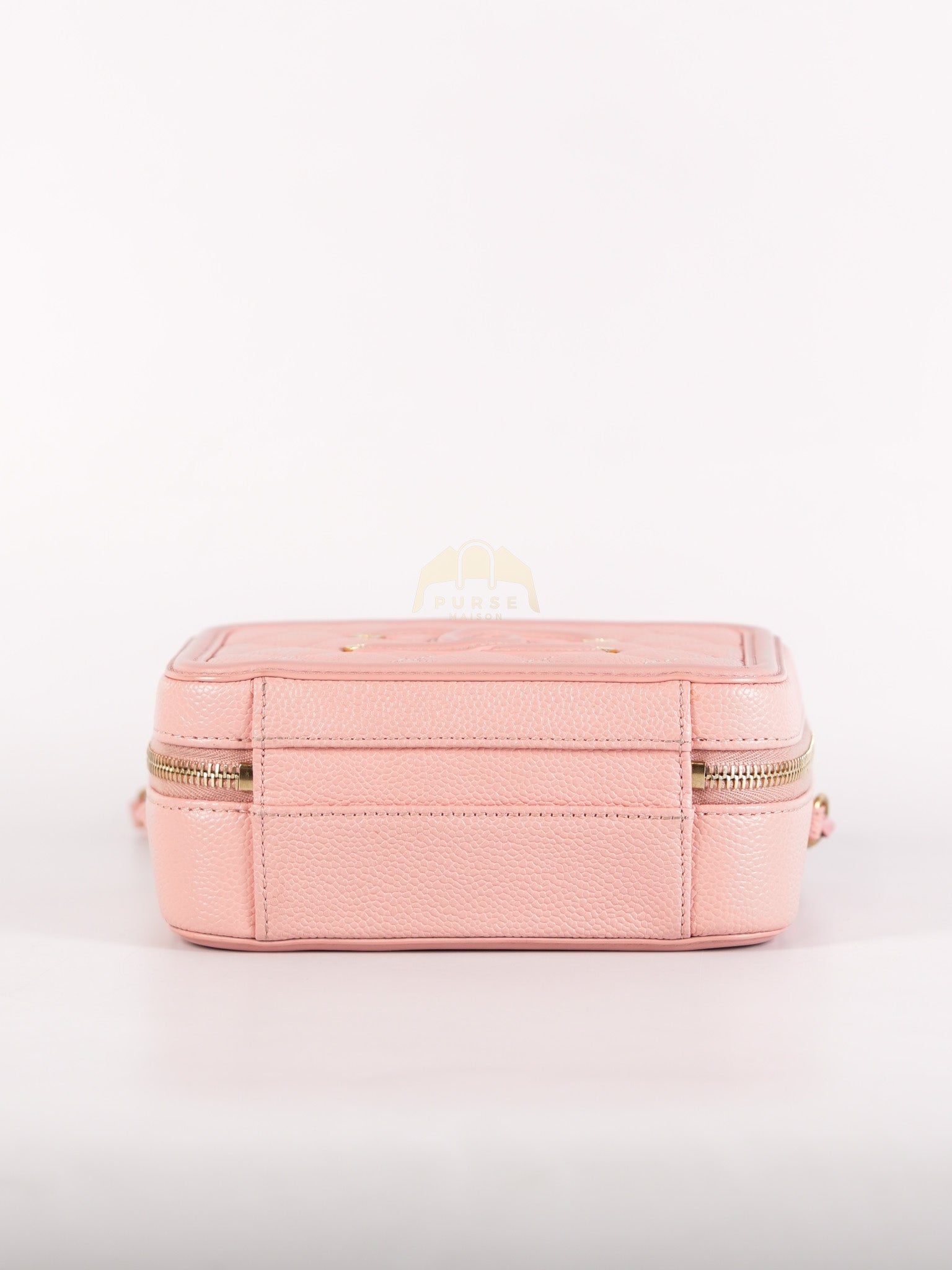 Filigree Vanity Case Small in Pink Caviar Leather Aged Gold Hardware Series 27 | Purse Maison Luxury Bags Shop