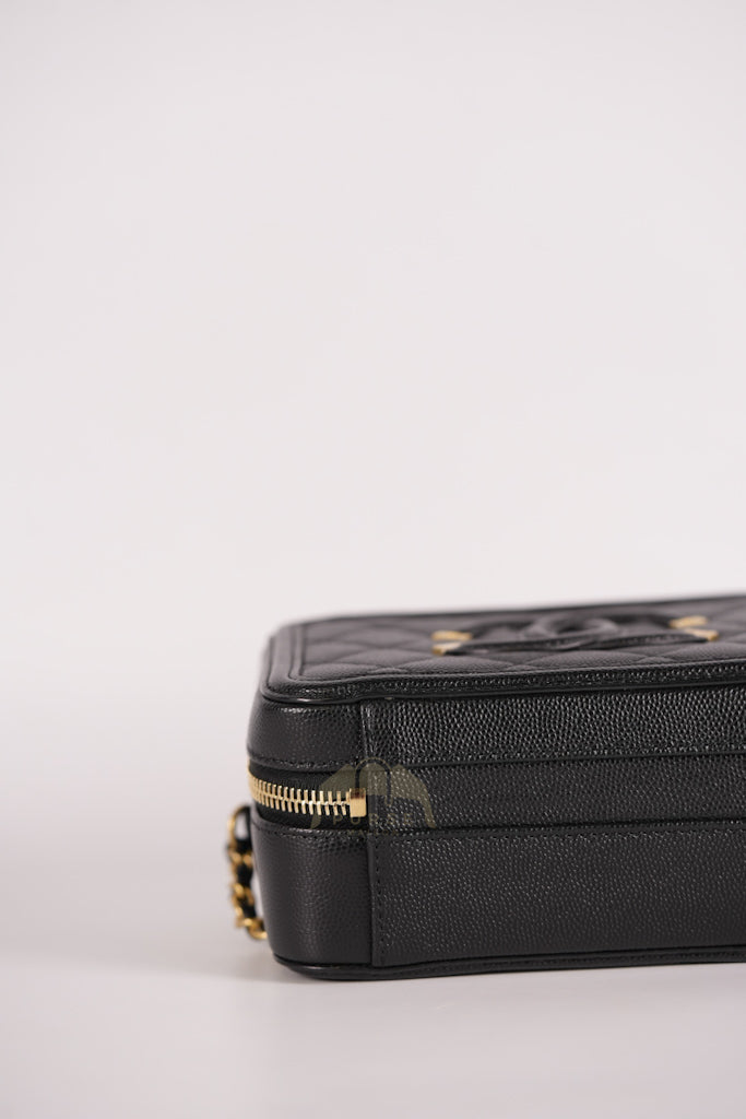 Filigree Vanity Small in Black Quilted Caviar and Aged Gold Hardware (Series 28) | Purse Maison Luxury Bags Shop