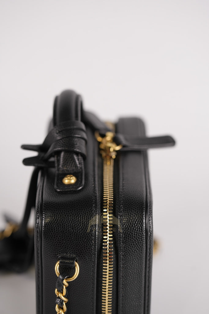 Filigree Vanity Small in Black Quilted Caviar and Aged Gold Hardware (Series 28) | Purse Maison Luxury Bags Shop
