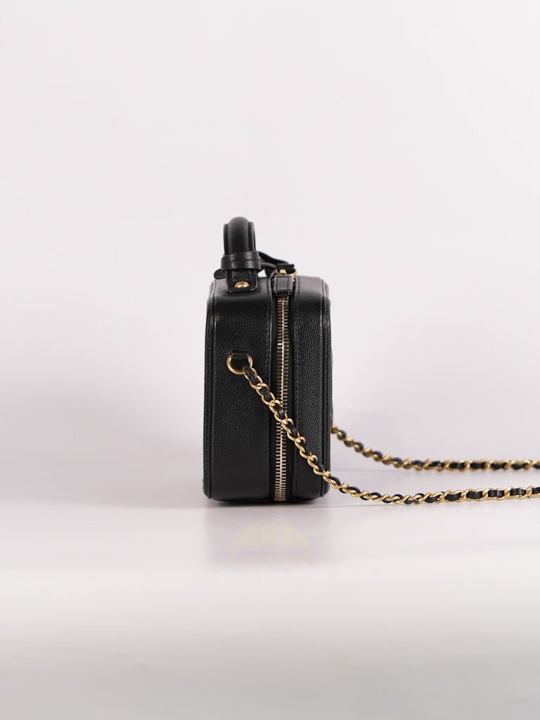 Filigree Vanity Small in Black Quilted Caviar and Aged Gold Hardware (Series 28) | Purse Maison Luxury Bags Shop