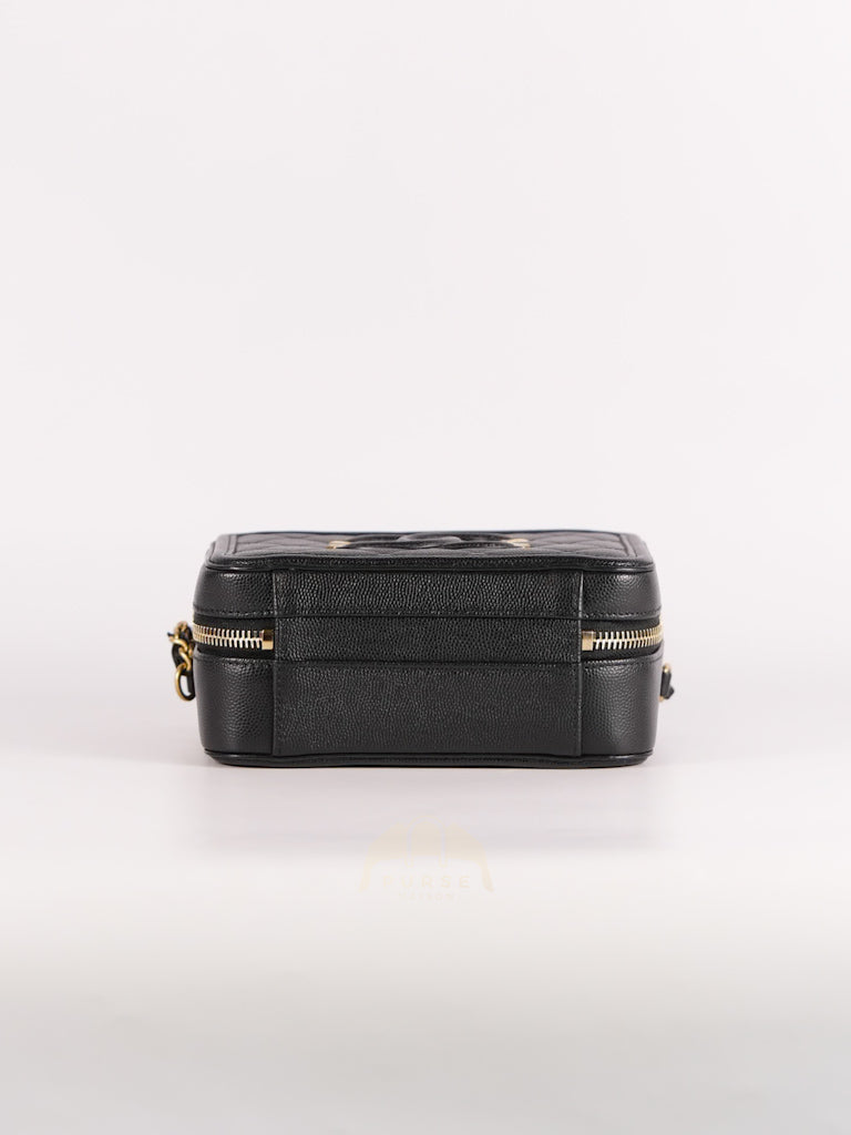 Filigree Vanity Small in Black Quilted Caviar and Aged Gold Hardware (Series 28) | Purse Maison Luxury Bags Shop