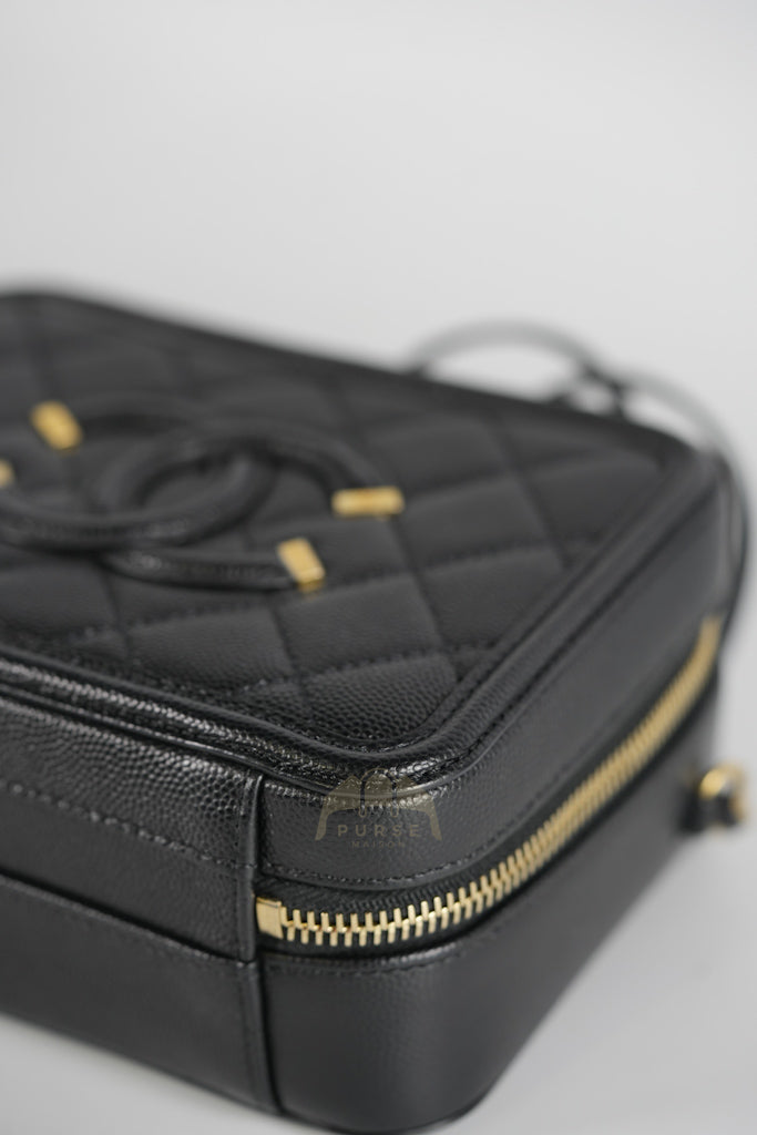 Filigree Vanity Small in Black Quilted Caviar and Aged Gold Hardware (Series 28) | Purse Maison Luxury Bags Shop
