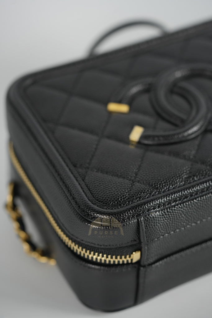 Filigree Vanity Small in Black Quilted Caviar and Aged Gold Hardware (Series 28) | Purse Maison Luxury Bags Shop