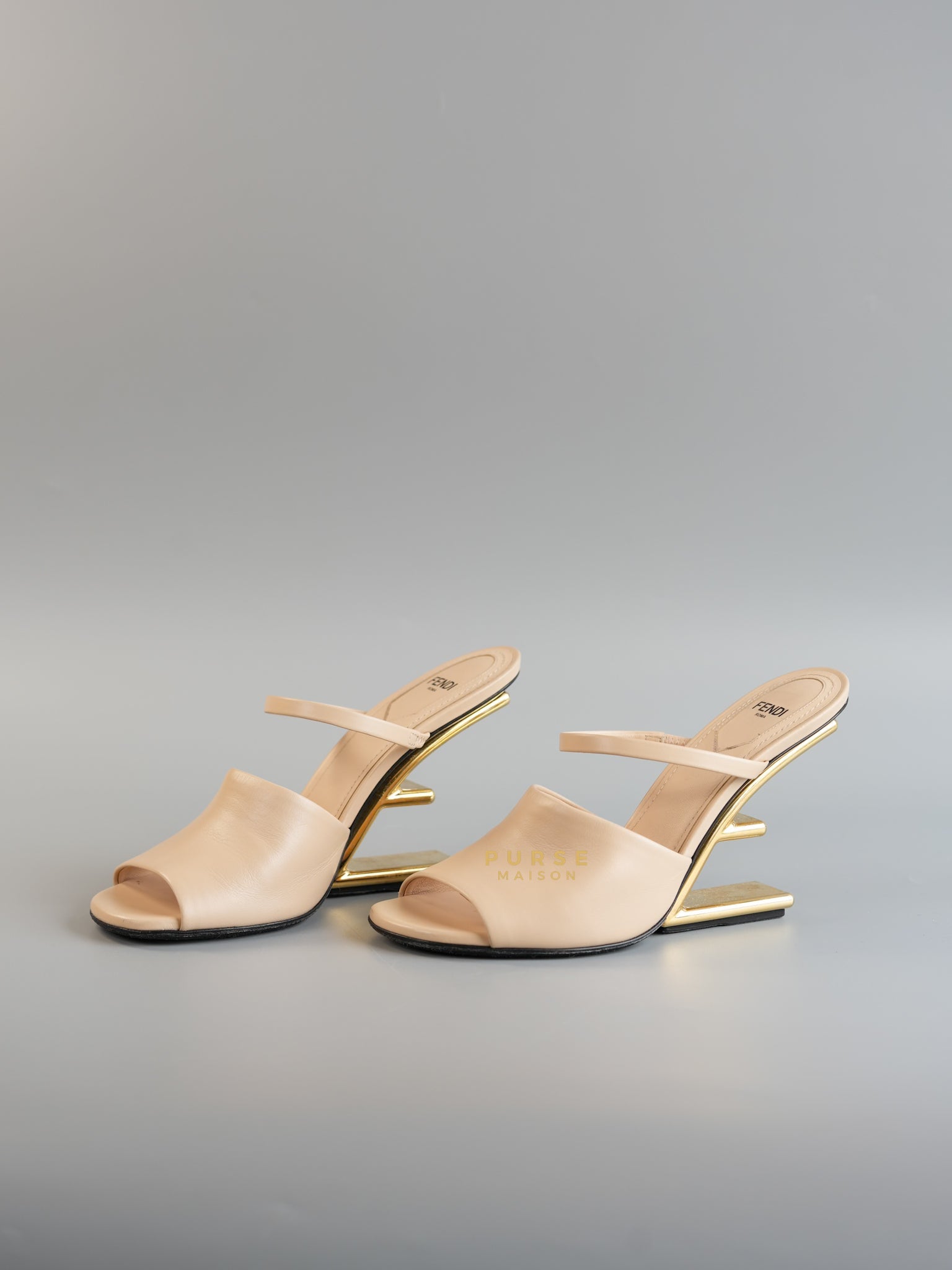 First F Heels Sandals in Beige Calfskin Leather Size 38.5 (25.5cm) | Purse Maison Luxury Bags Shop