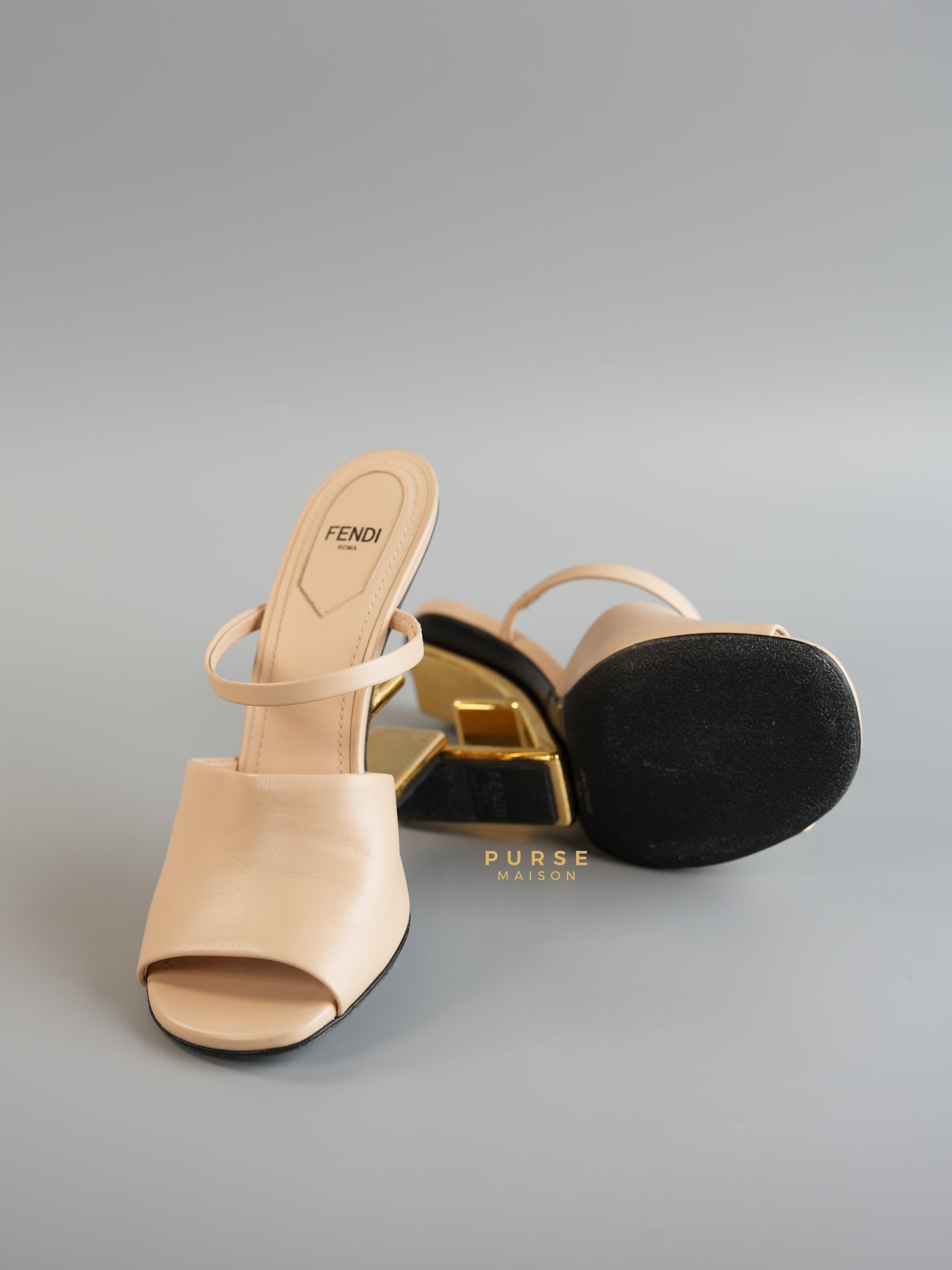 First F Heels Sandals in Beige Calfskin Leather Size 38.5 (25.5cm) | Purse Maison Luxury Bags Shop