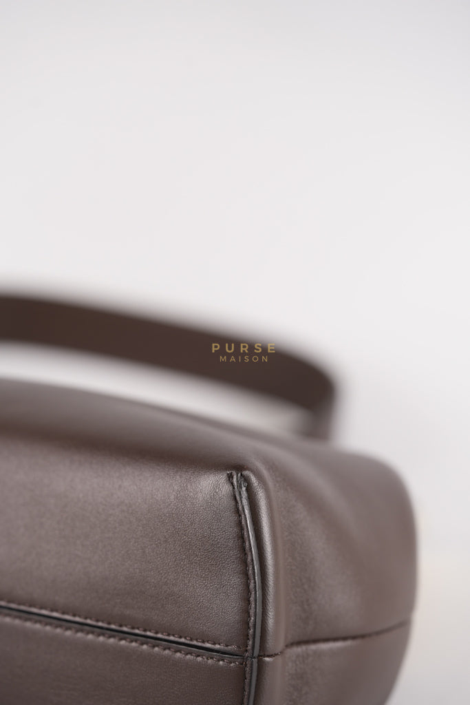 First Medium in Chocolate Shiny Calfskin Leather Two-Way Bag | Purse Maison Luxury Bags Shop