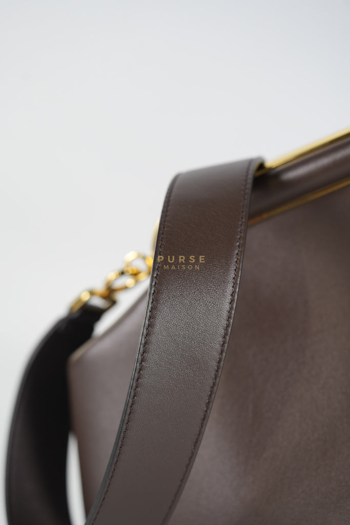 First Medium in Chocolate Shiny Calfskin Leather Two-Way Bag | Purse Maison Luxury Bags Shop