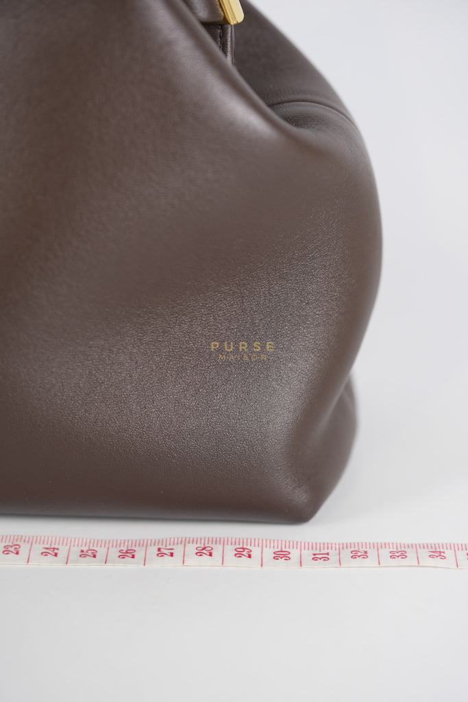 First Medium in Chocolate Shiny Calfskin Leather Two-Way Bag | Purse Maison Luxury Bags Shop