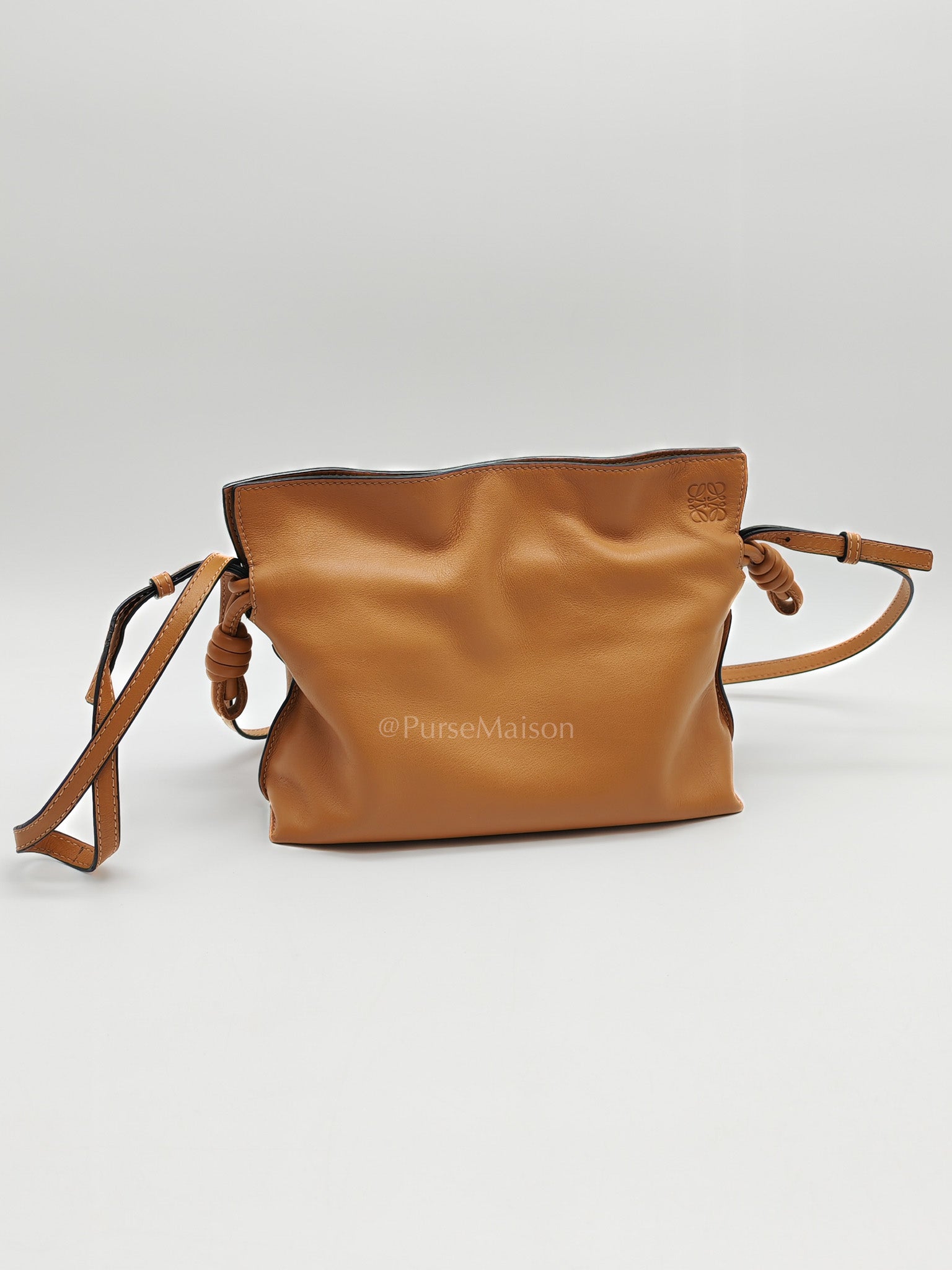 Flamenco Mini Knot Clutch Bag in Tan Calfskin Leather | Purse Maison Luxury Bags Shop