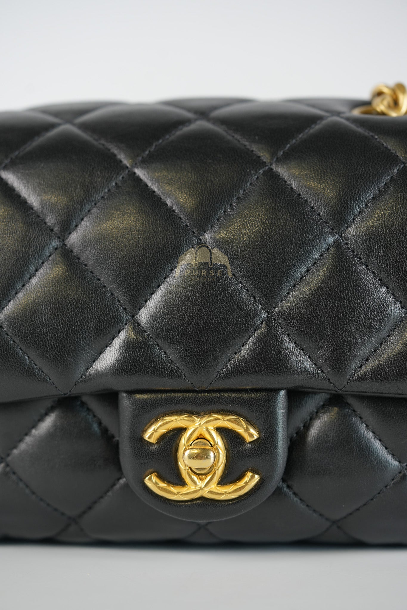 22K Flap Bag Small in Black Lambskin Leather & Gold Hardware Microchip | Purse Maison Luxury Bags Shop