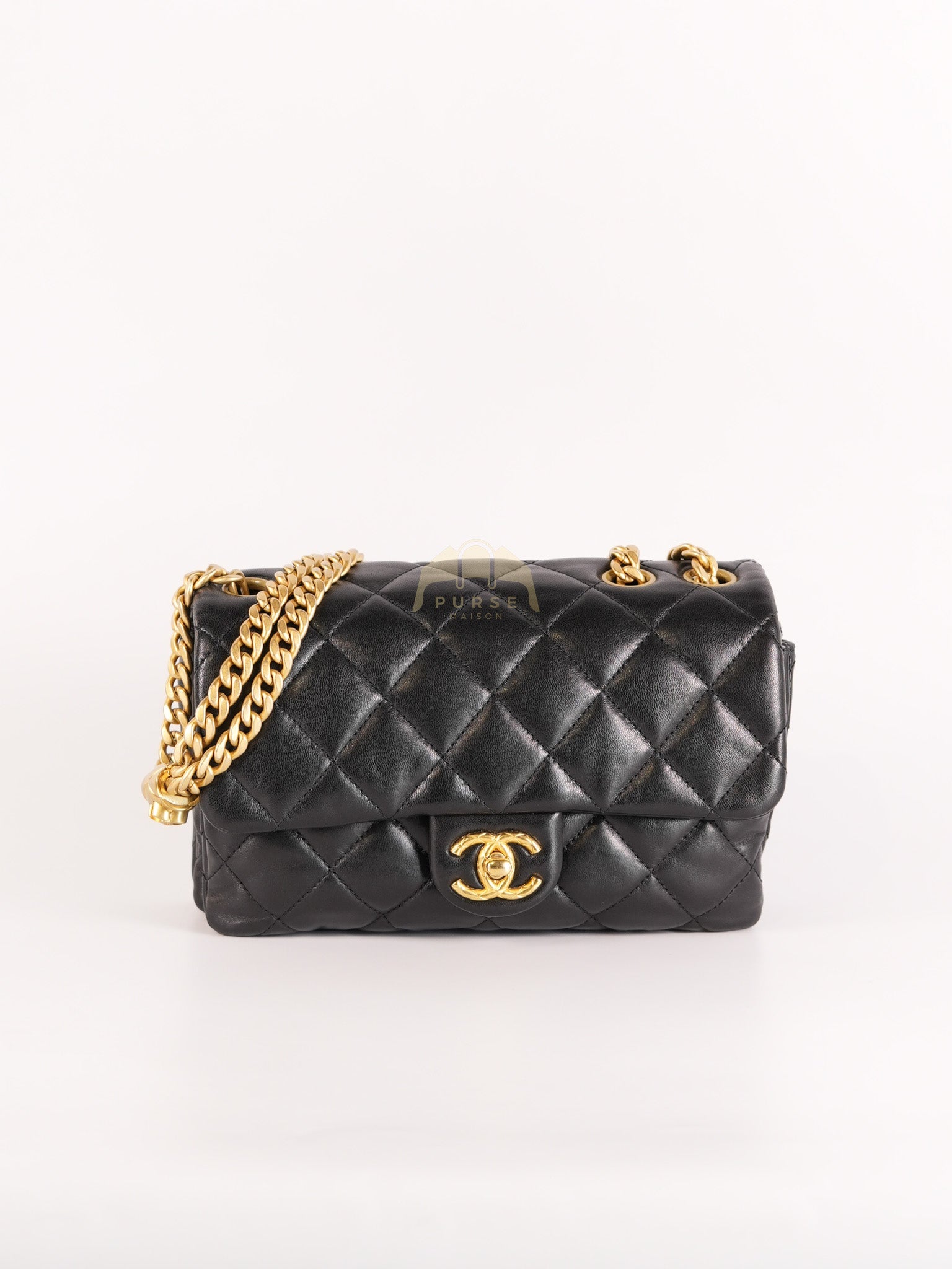 22K Flap Bag Small in Black Lambskin Leather & Gold Hardware Microchip | Purse Maison Luxury Bags Shop