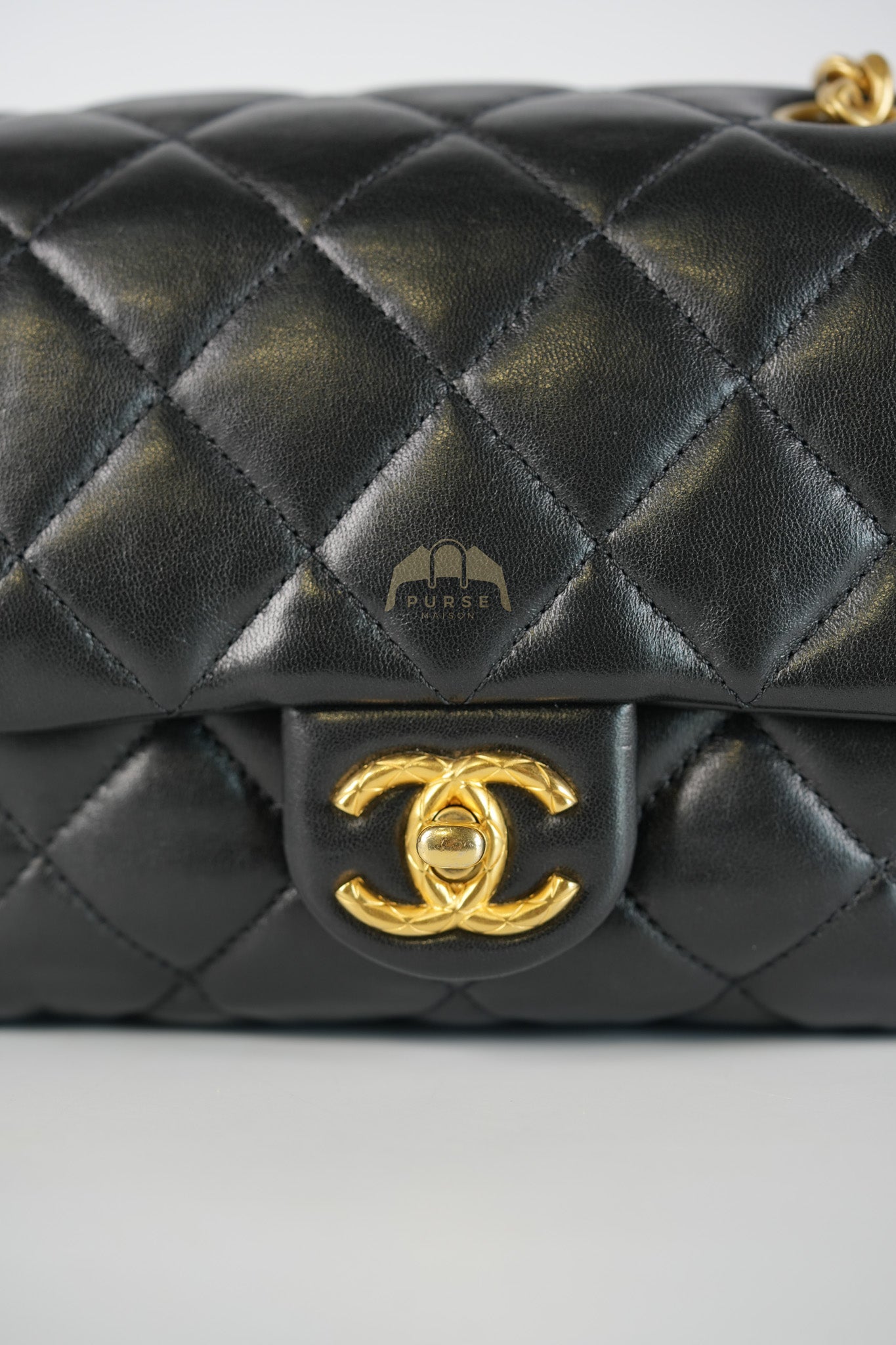 22K Flap Bag Small in Black Lambskin Leather & Gold Hardware Microchip | Purse Maison Luxury Bags Shop