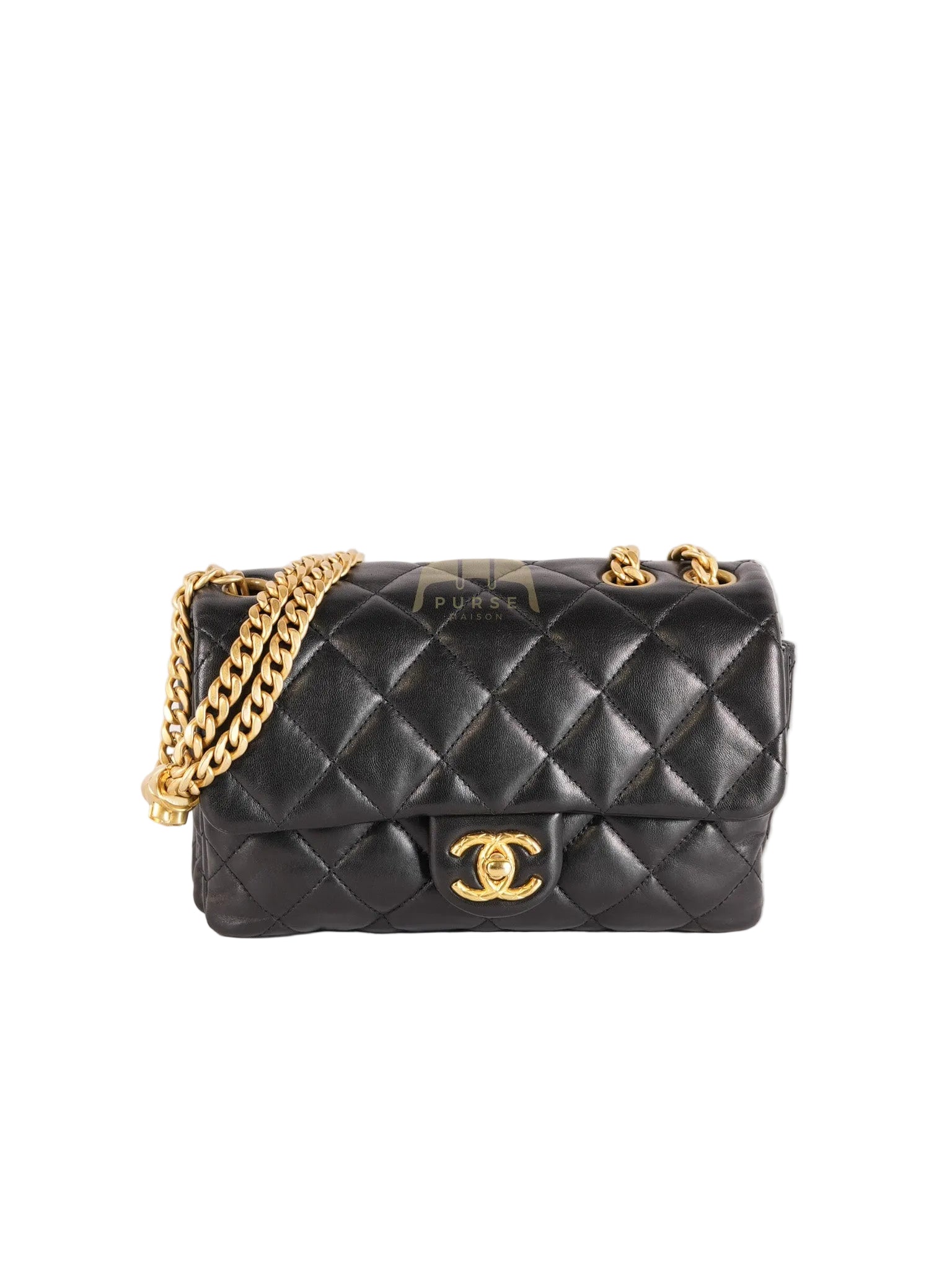 22K Flap Bag Small in Black Lambskin Leather & Gold Hardware Microchip | Purse Maison Luxury Bags Shop