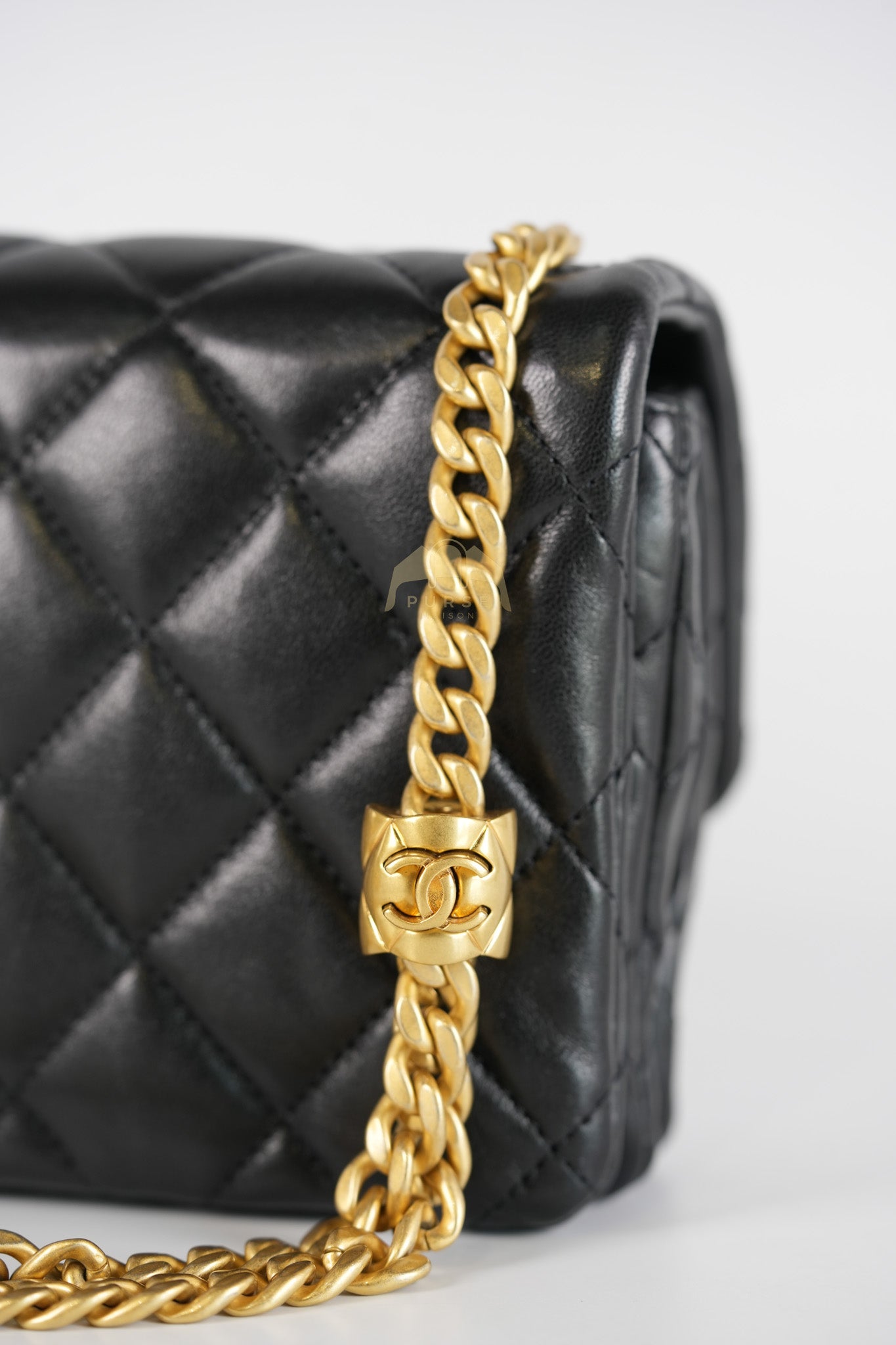 22K Flap Bag Small in Black Lambskin Leather & Gold Hardware Microchip | Purse Maison Luxury Bags Shop