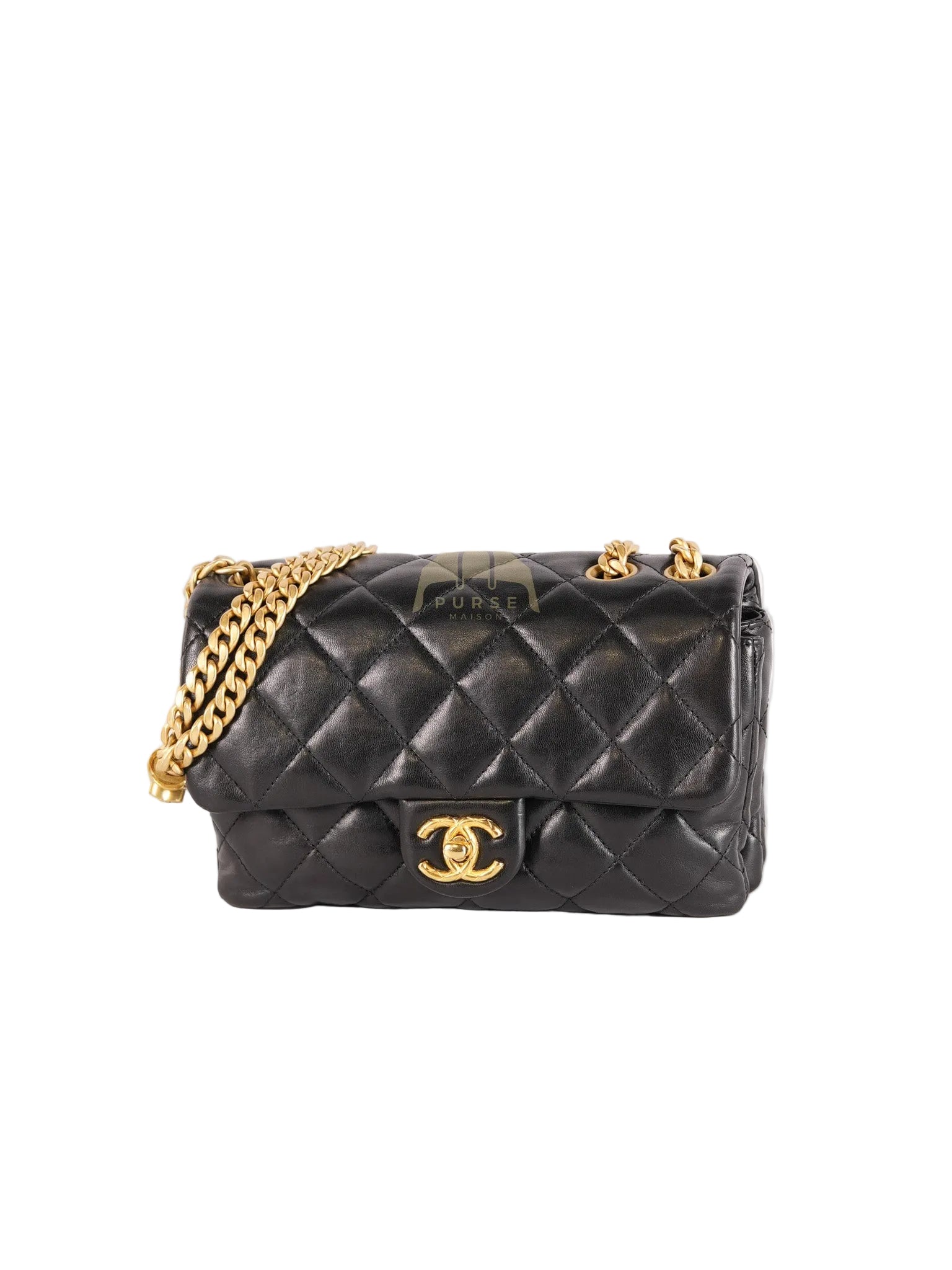 22K Flap Bag Small in Black Lambskin Leather & Gold Hardware Microchip | Purse Maison Luxury Bags Shop