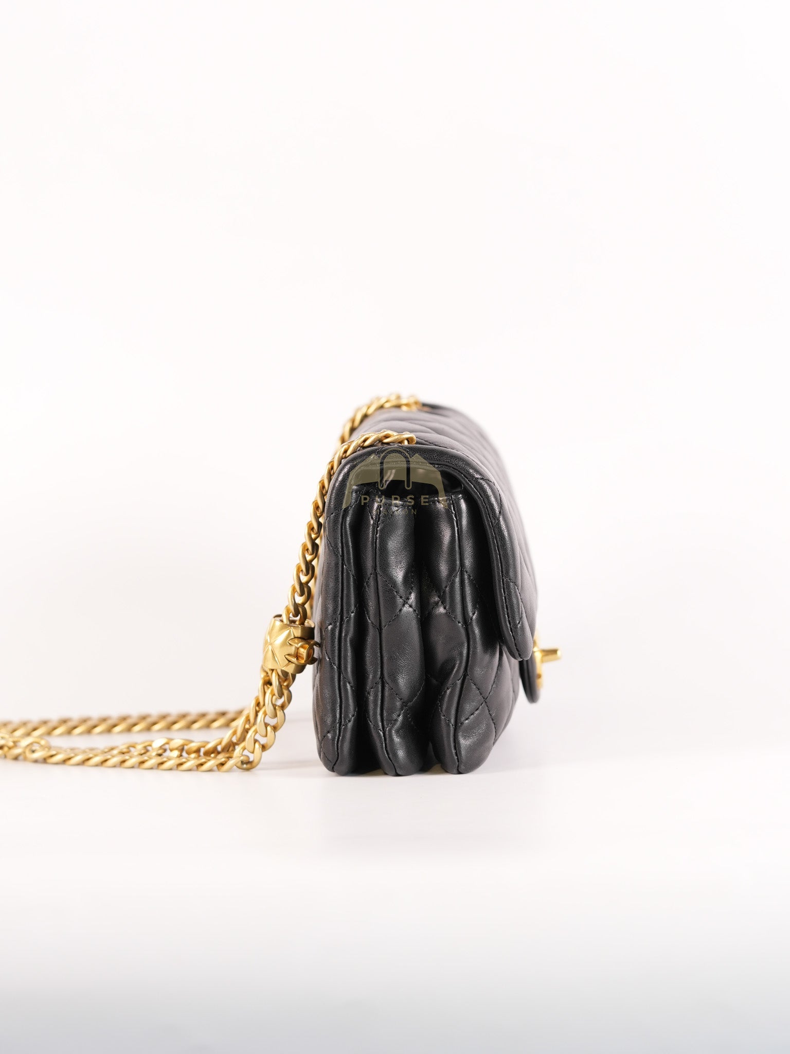 22K Flap Bag Small in Black Lambskin Leather & Gold Hardware Microchip | Purse Maison Luxury Bags Shop