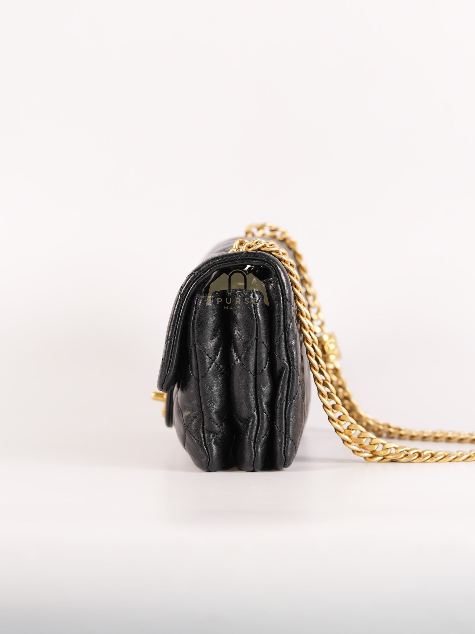 22K Flap Bag Small in Black Lambskin Leather & Gold Hardware Microchip | Purse Maison Luxury Bags Shop