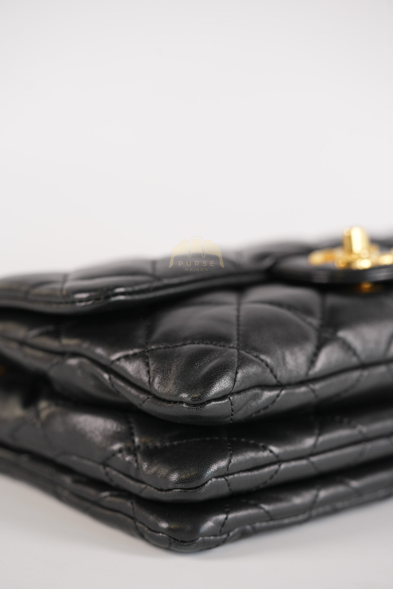 22K Flap Bag Small in Black Lambskin Leather & Gold Hardware Microchip | Purse Maison Luxury Bags Shop