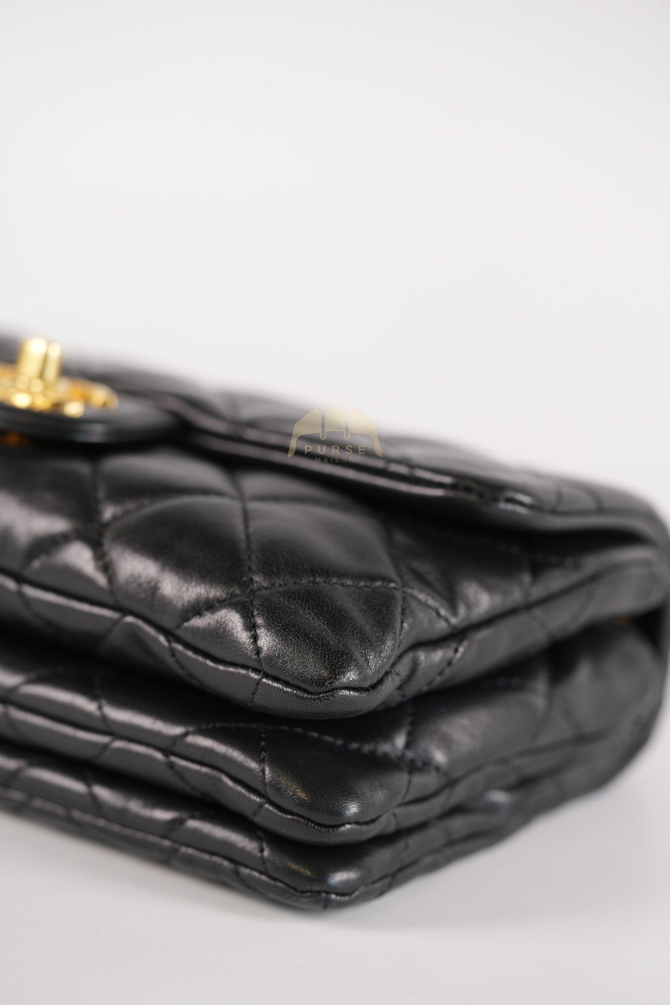 22K Flap Bag Small in Black Lambskin Leather & Gold Hardware Microchip | Purse Maison Luxury Bags Shop