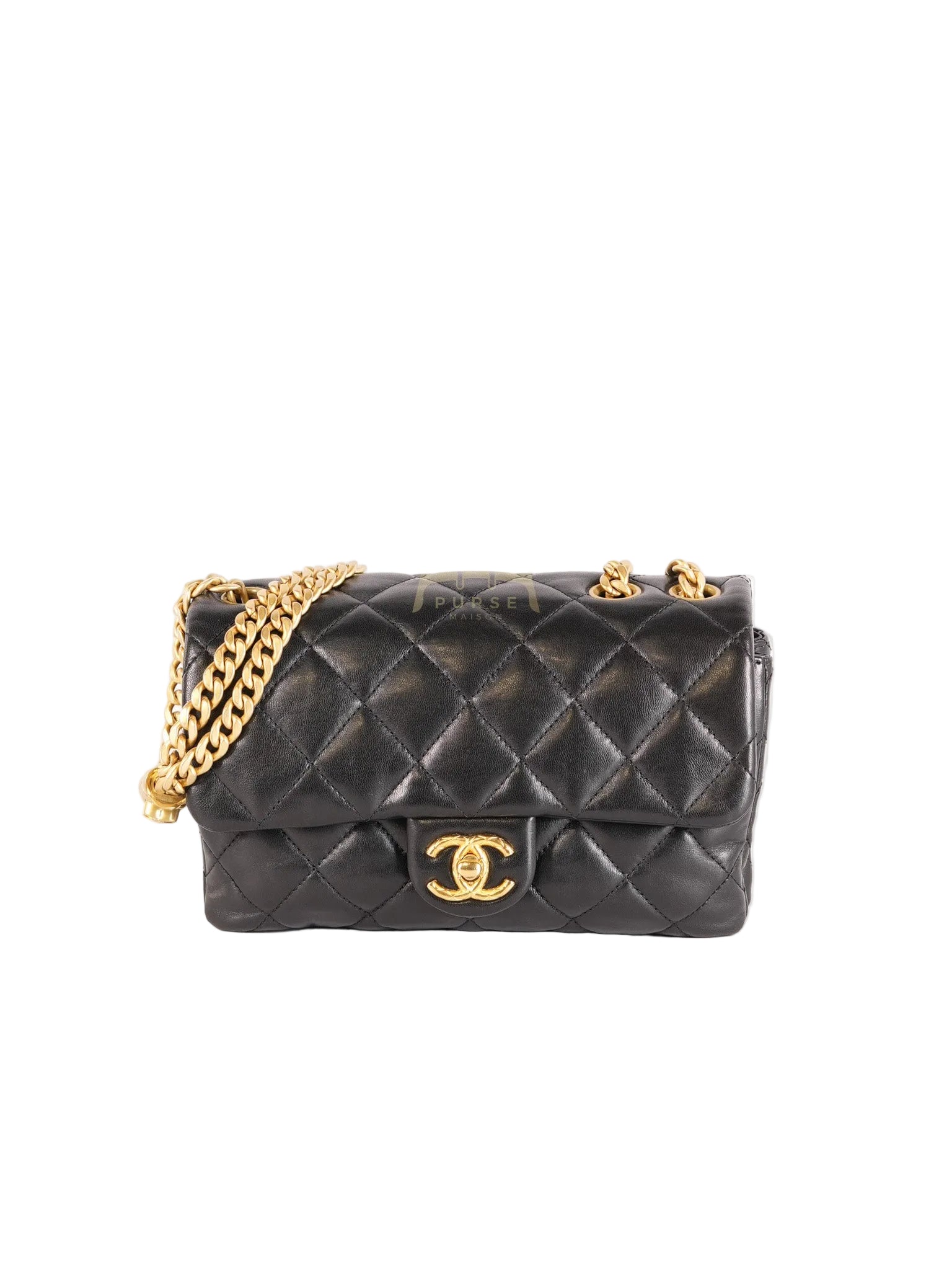 22K Flap Bag Small in Black Lambskin Leather & Gold Hardware Microchip | Purse Maison Luxury Bags Shop