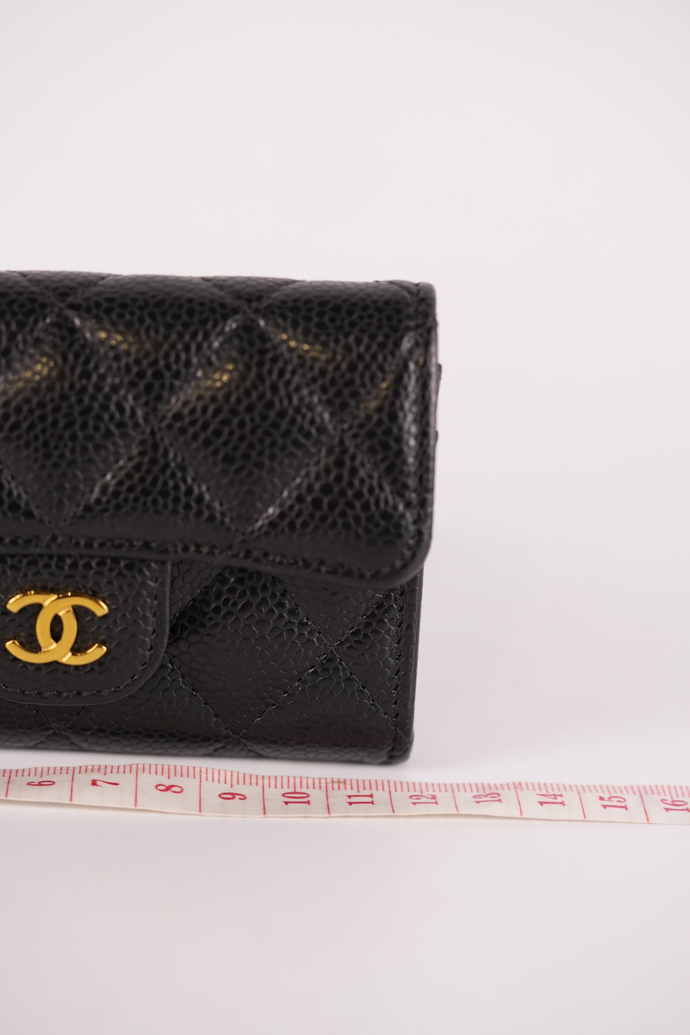 Flap Card Holder in Black Caviar Leather and Gold Hardware (Microchip) | Purse Maison Luxury Bags Shop