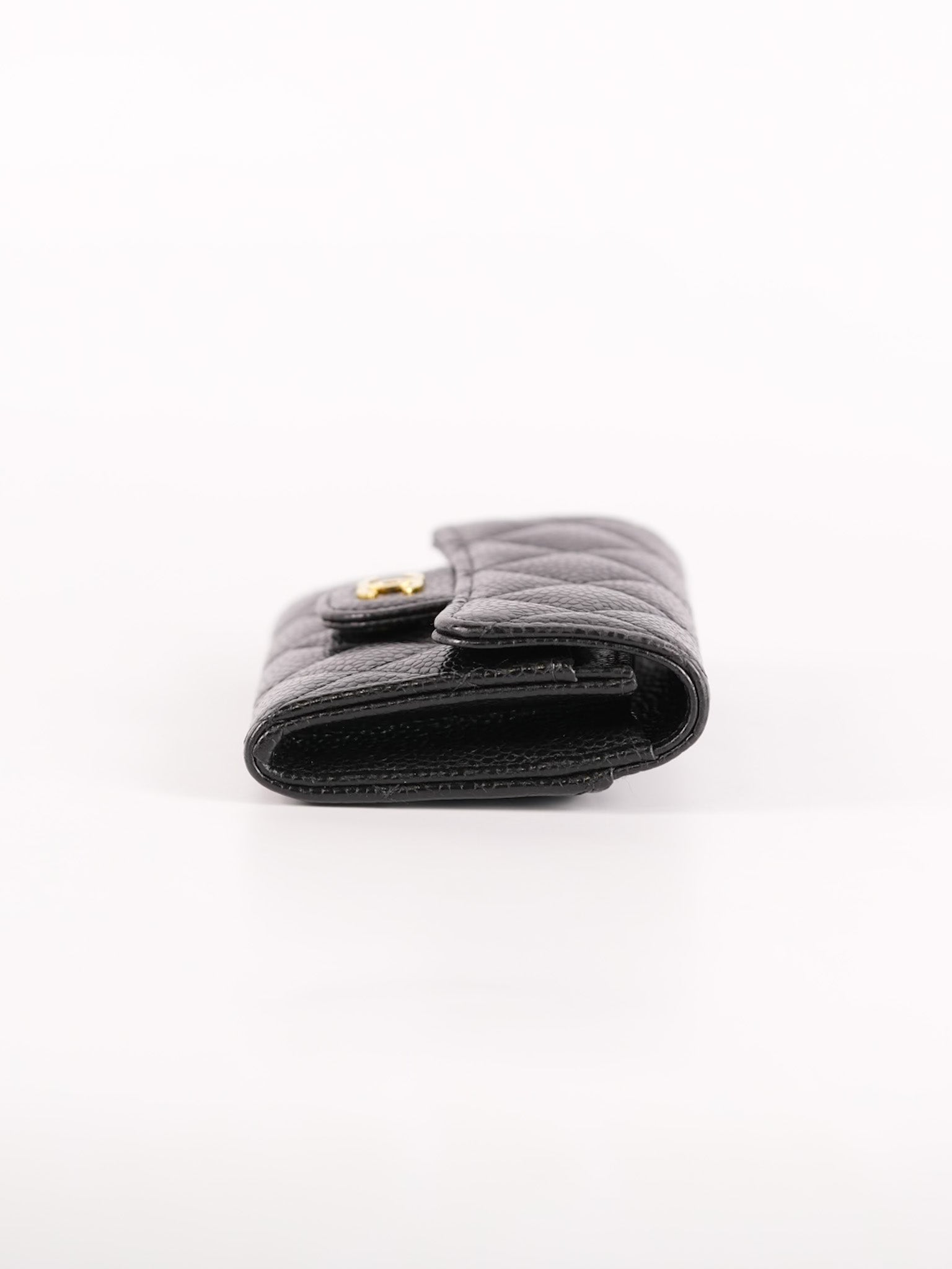 Flap Card Holder in Black Caviar Leather and Gold Hardware (Microchip) | Purse Maison Luxury Bags Shop
