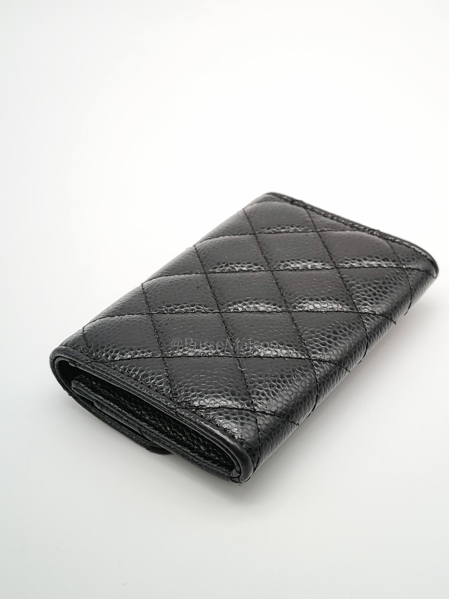 Flap Card Holder in Black Caviar Leather and Gold Hardware Series 27 | Purse Maison Luxury Bags Shop