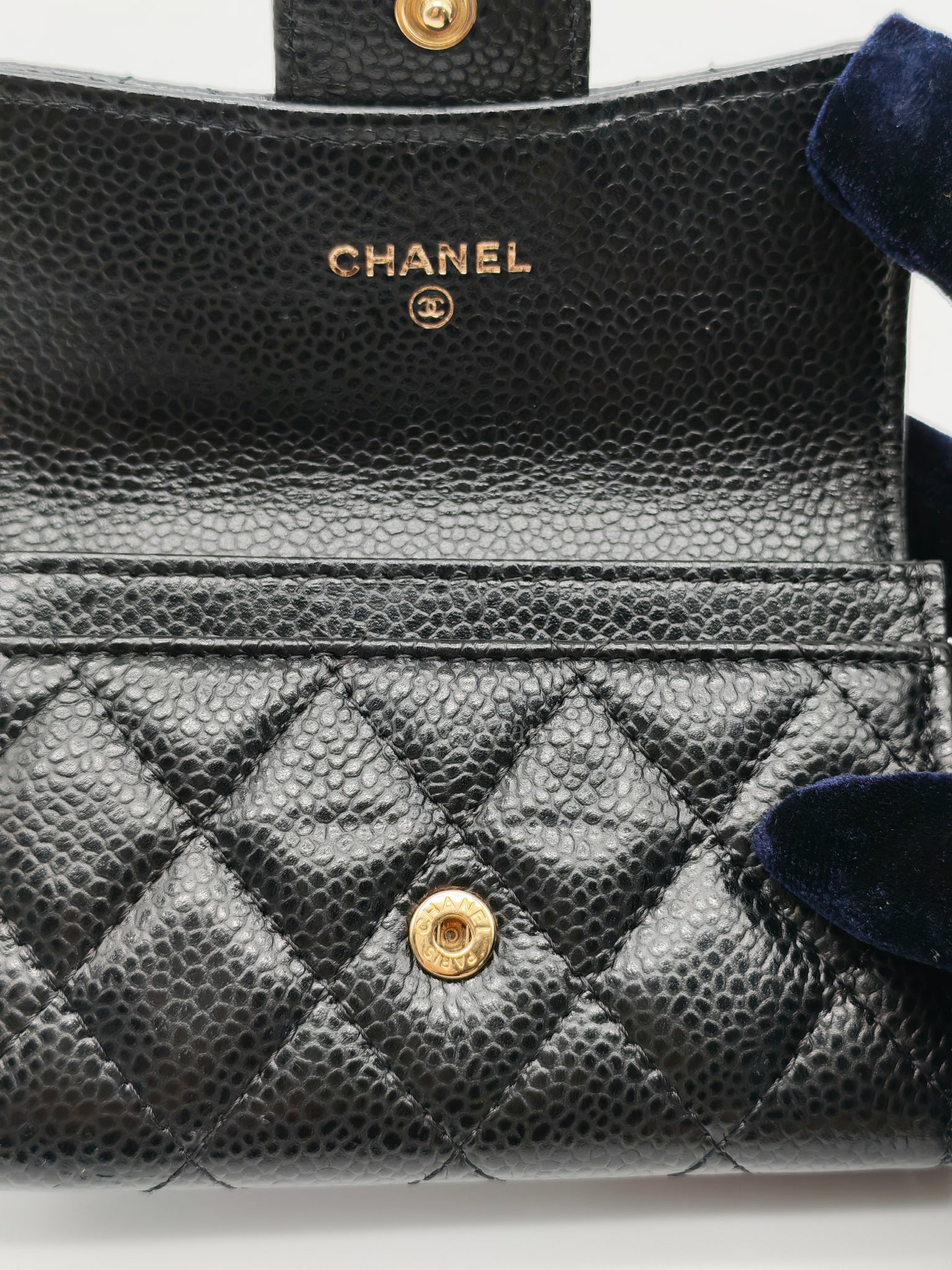 Flap Card Holder in Black Caviar Leather and Gold Hardware Series 27 | Purse Maison Luxury Bags Shop