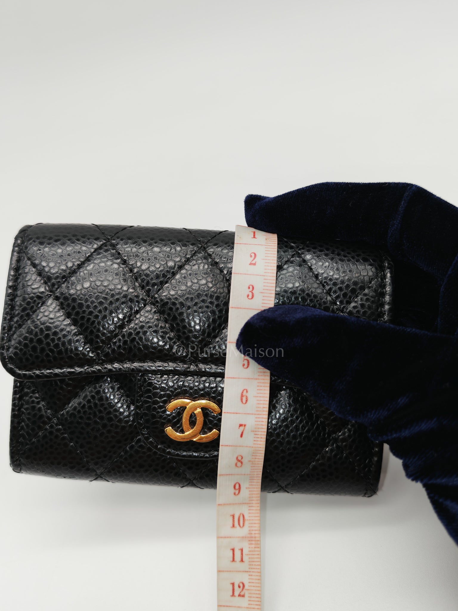 Flap Card Holder in Black Caviar Leather and Gold Hardware Series 27 | Purse Maison Luxury Bags Shop