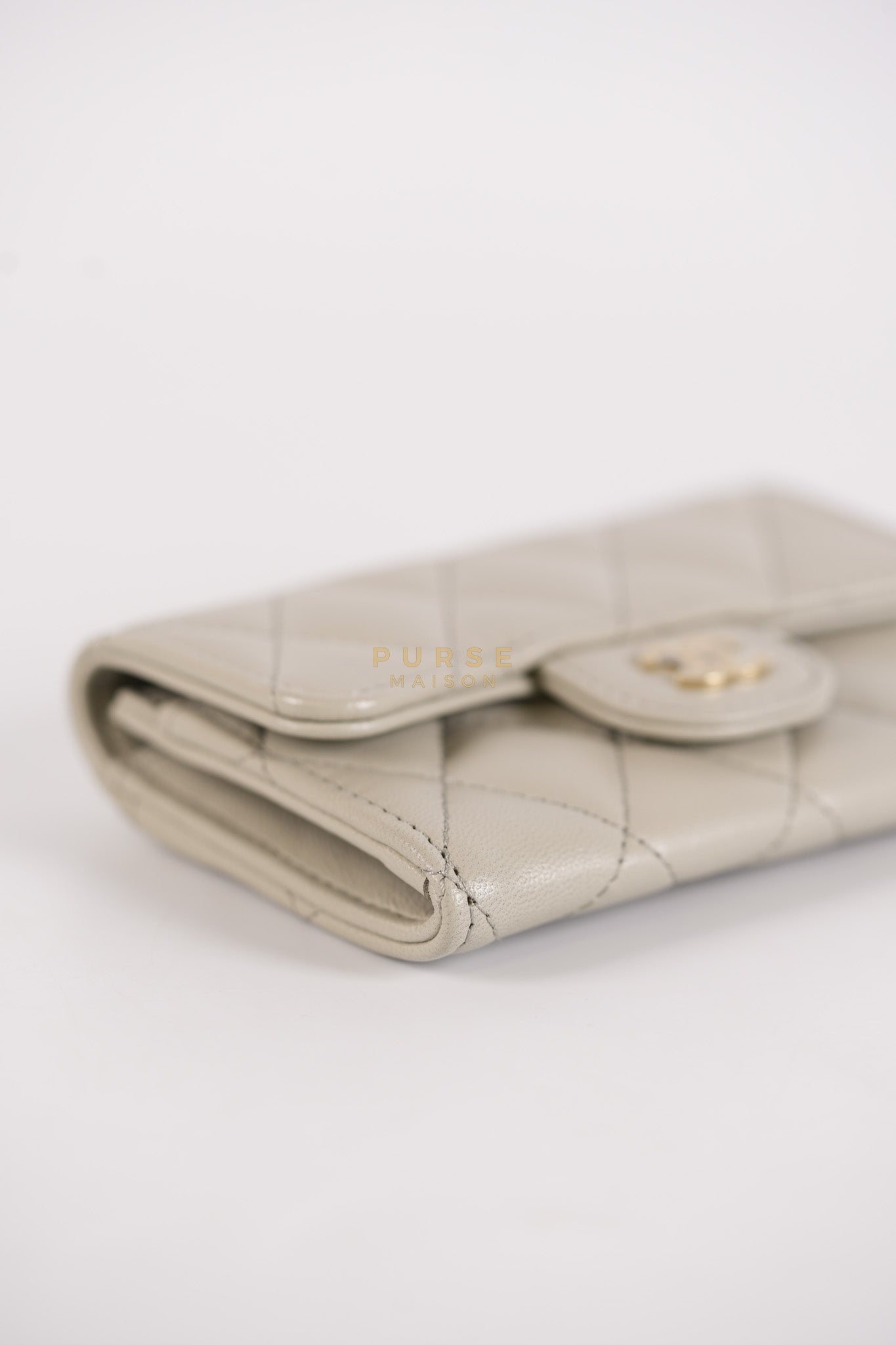 Flap Card Holder in Gray Lambskin Leather and Light Gold Hardware Series 31 | Purse Maison Luxury Bags Shop