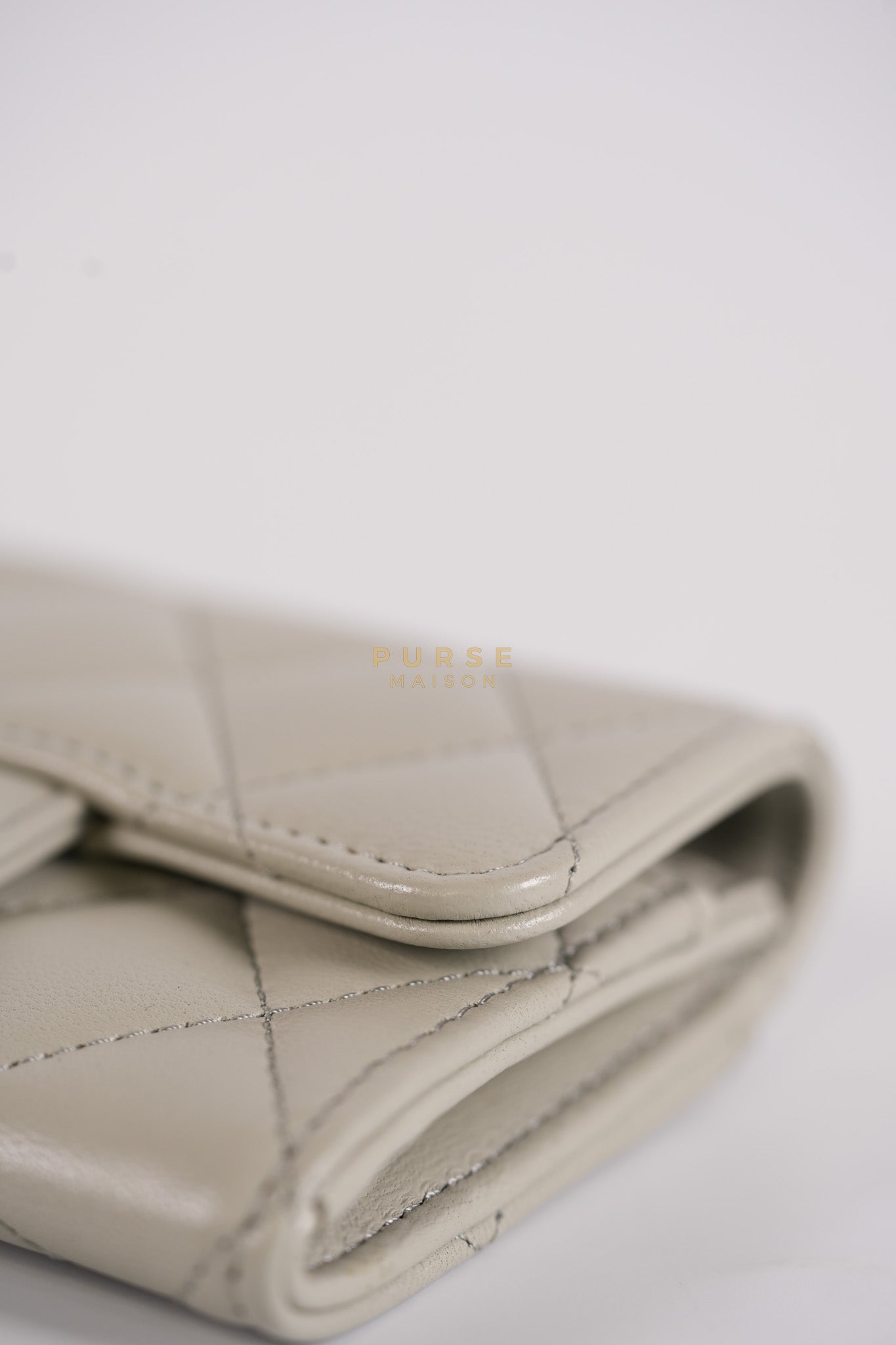 Flap Card Holder in Gray Lambskin Leather and Light Gold Hardware Series 31 | Purse Maison Luxury Bags Shop