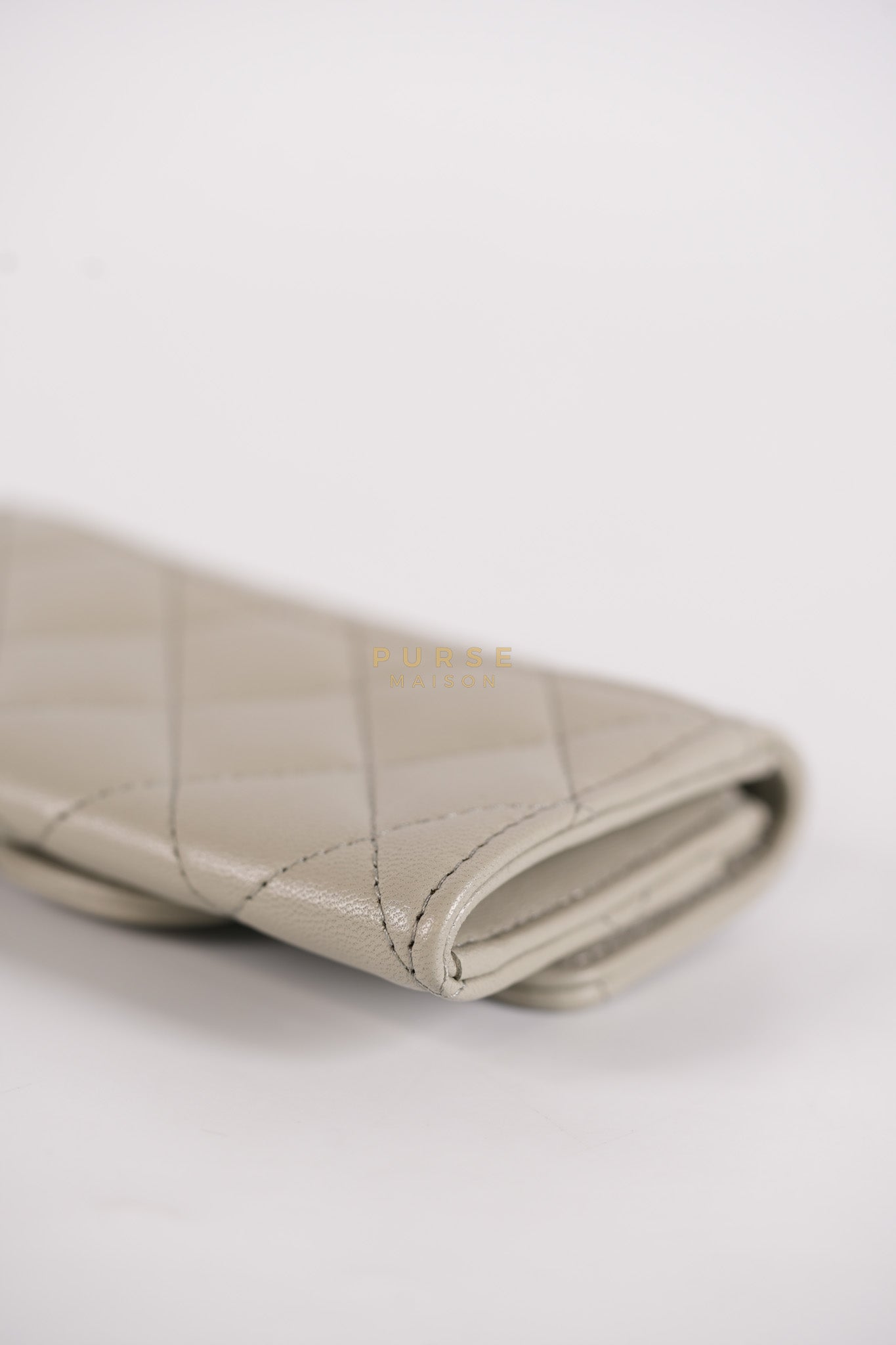 Flap Card Holder in Gray Lambskin Leather and Light Gold Hardware Series 31 | Purse Maison Luxury Bags Shop