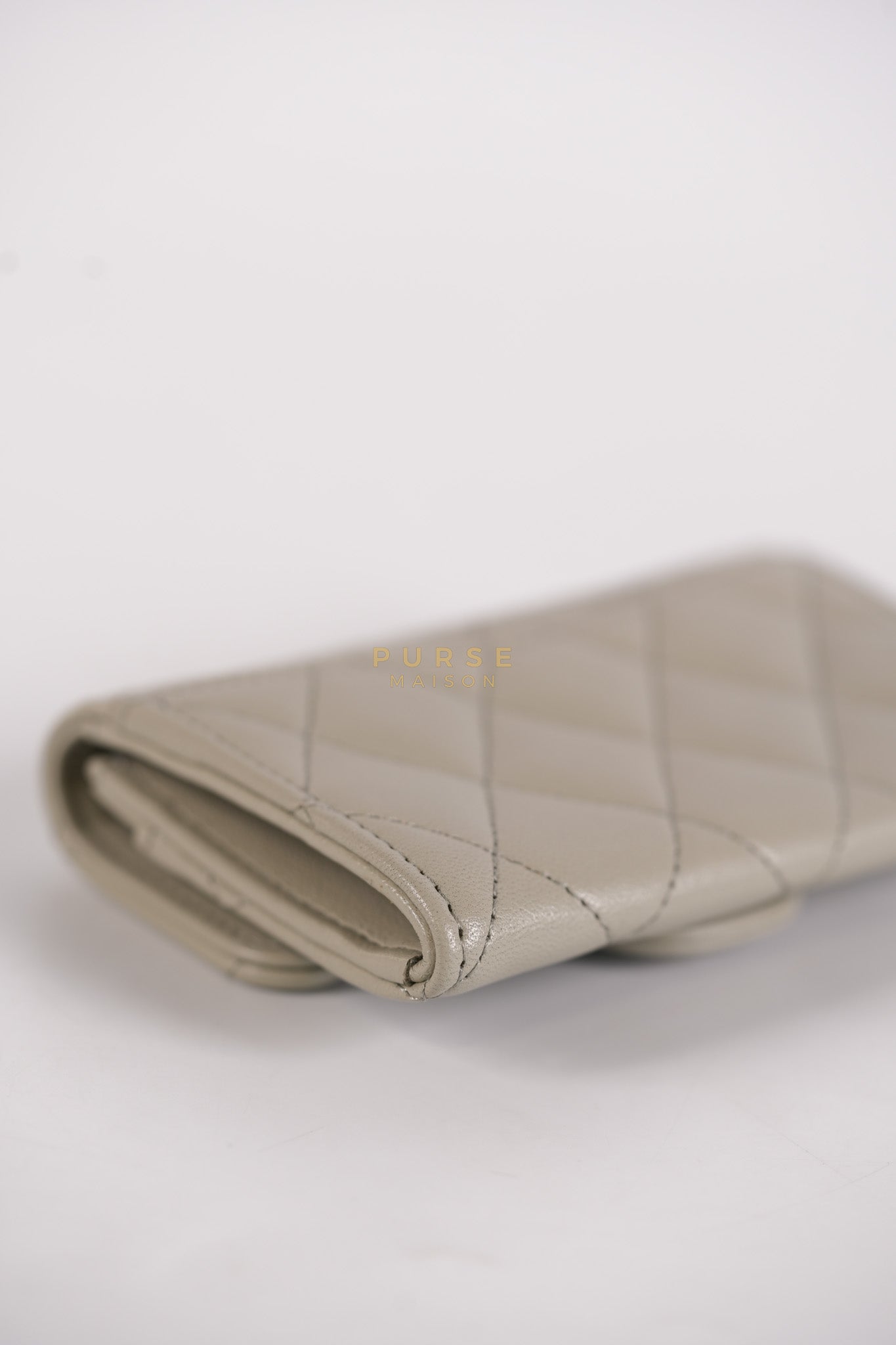 Flap Card Holder in Gray Lambskin Leather and Light Gold Hardware Series 31 | Purse Maison Luxury Bags Shop