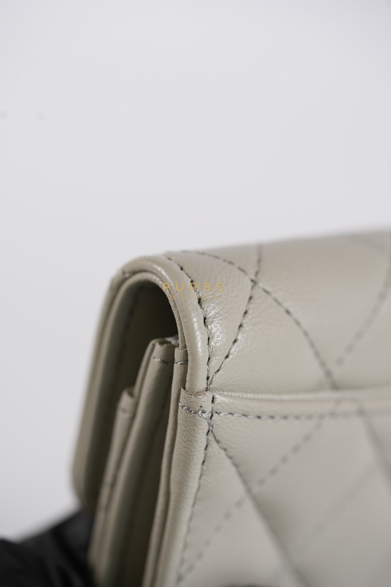 Flap Card Holder in Gray Lambskin Leather and Light Gold Hardware Series 31 | Purse Maison Luxury Bags Shop