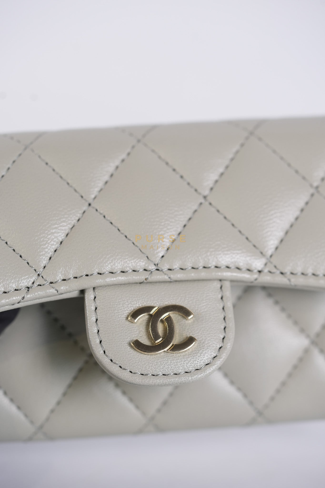 Flap Card Holder in Gray Lambskin Leather and Light Gold Hardware Series 31 | Purse Maison Luxury Bags Shop