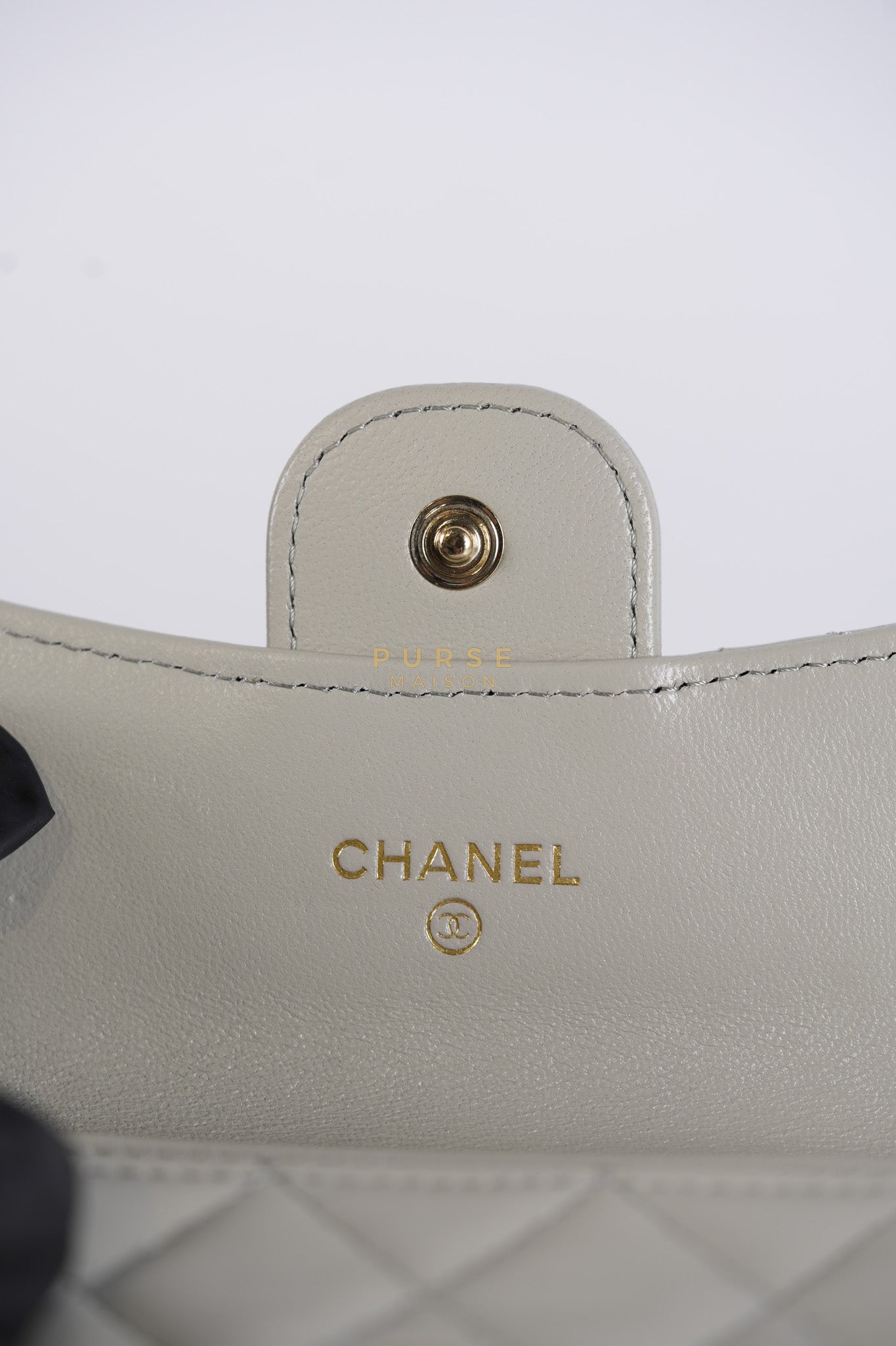 Flap Card Holder in Gray Lambskin Leather and Light Gold Hardware Series 31 | Purse Maison Luxury Bags Shop