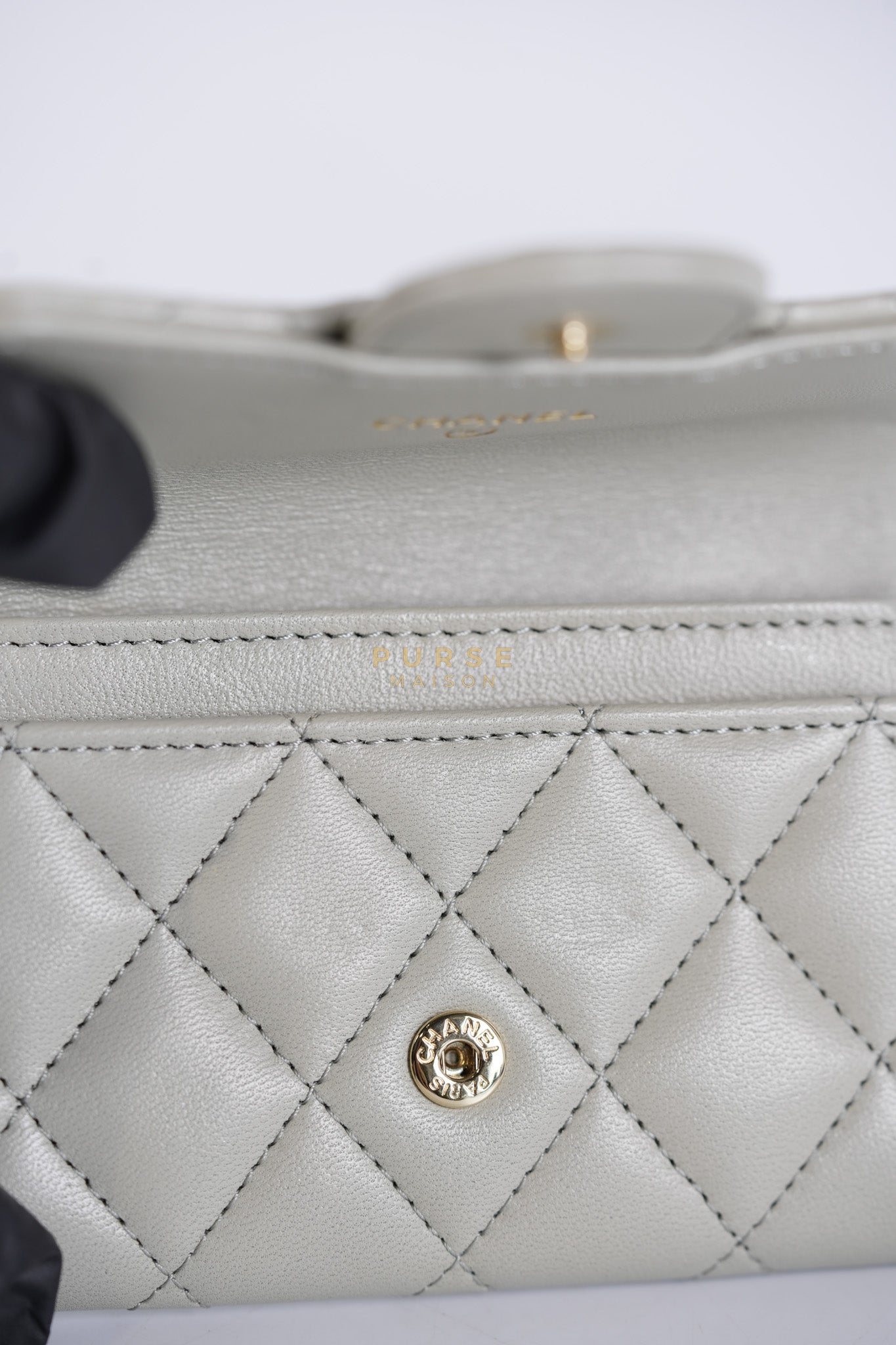 Flap Card Holder in Gray Lambskin Leather and Light Gold Hardware Series 31 | Purse Maison Luxury Bags Shop