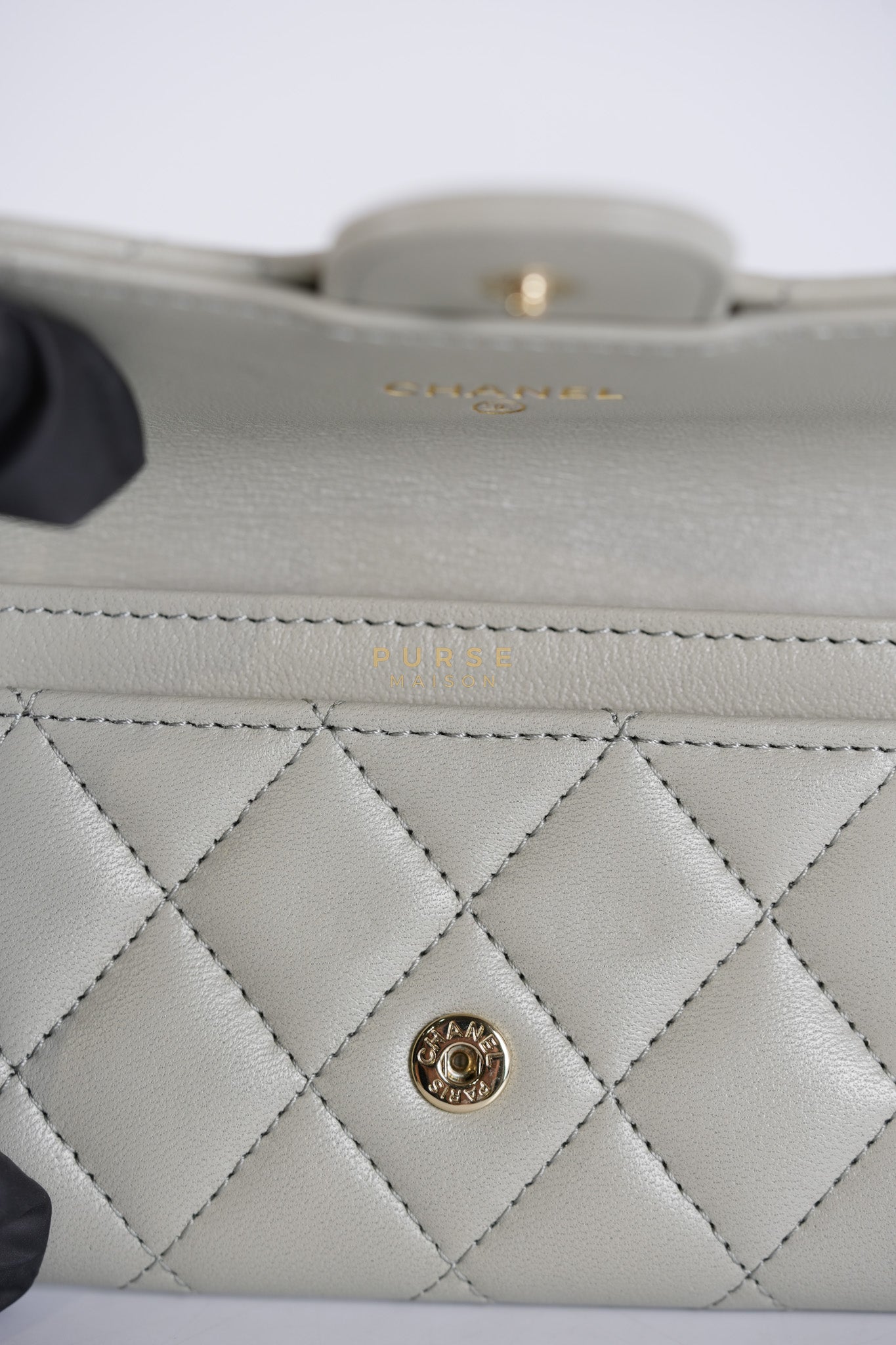 Flap Card Holder in Gray Lambskin Leather and Light Gold Hardware Series 31 | Purse Maison Luxury Bags Shop