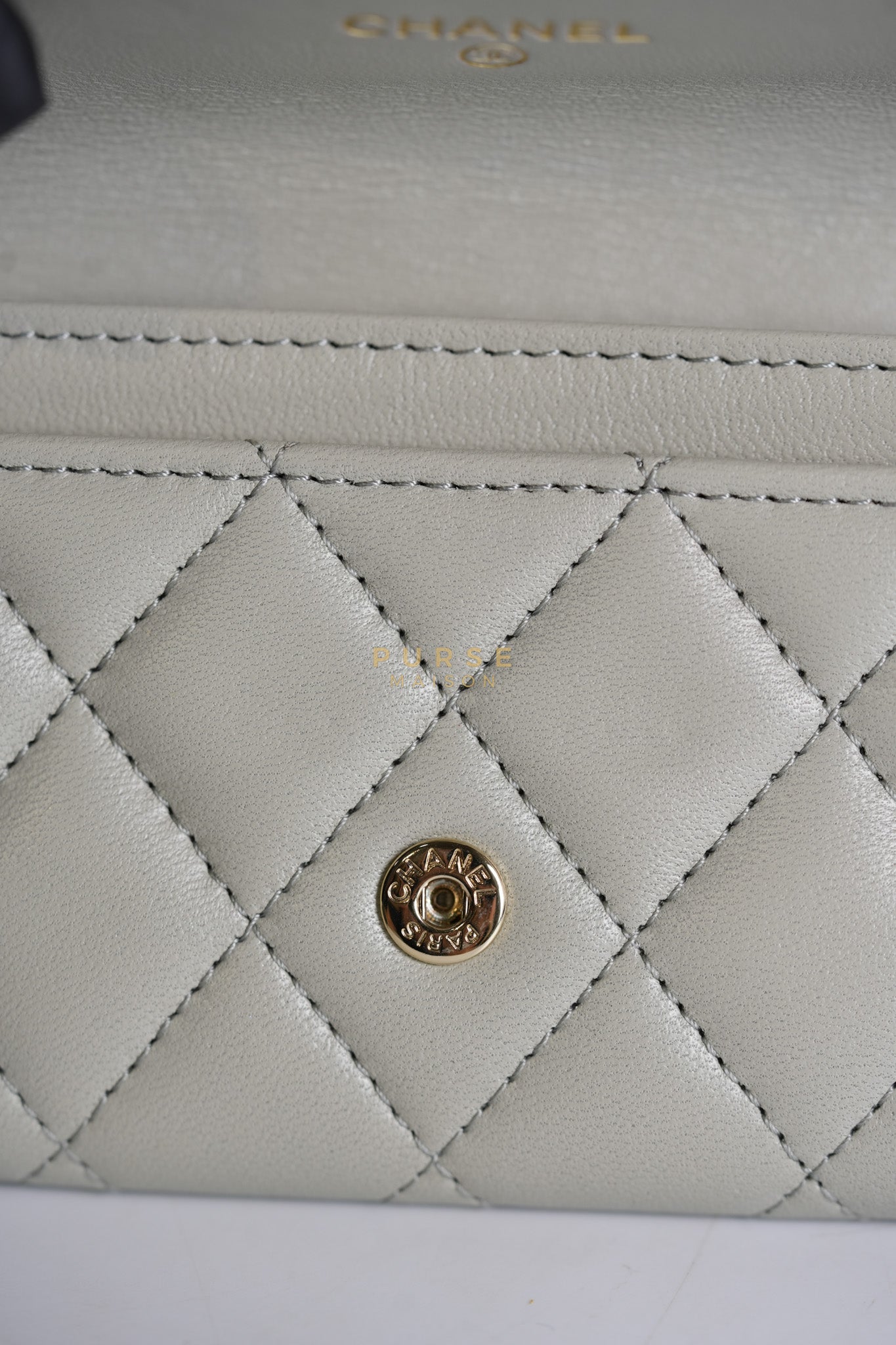 Flap Card Holder in Gray Lambskin Leather and Light Gold Hardware Series 31 | Purse Maison Luxury Bags Shop