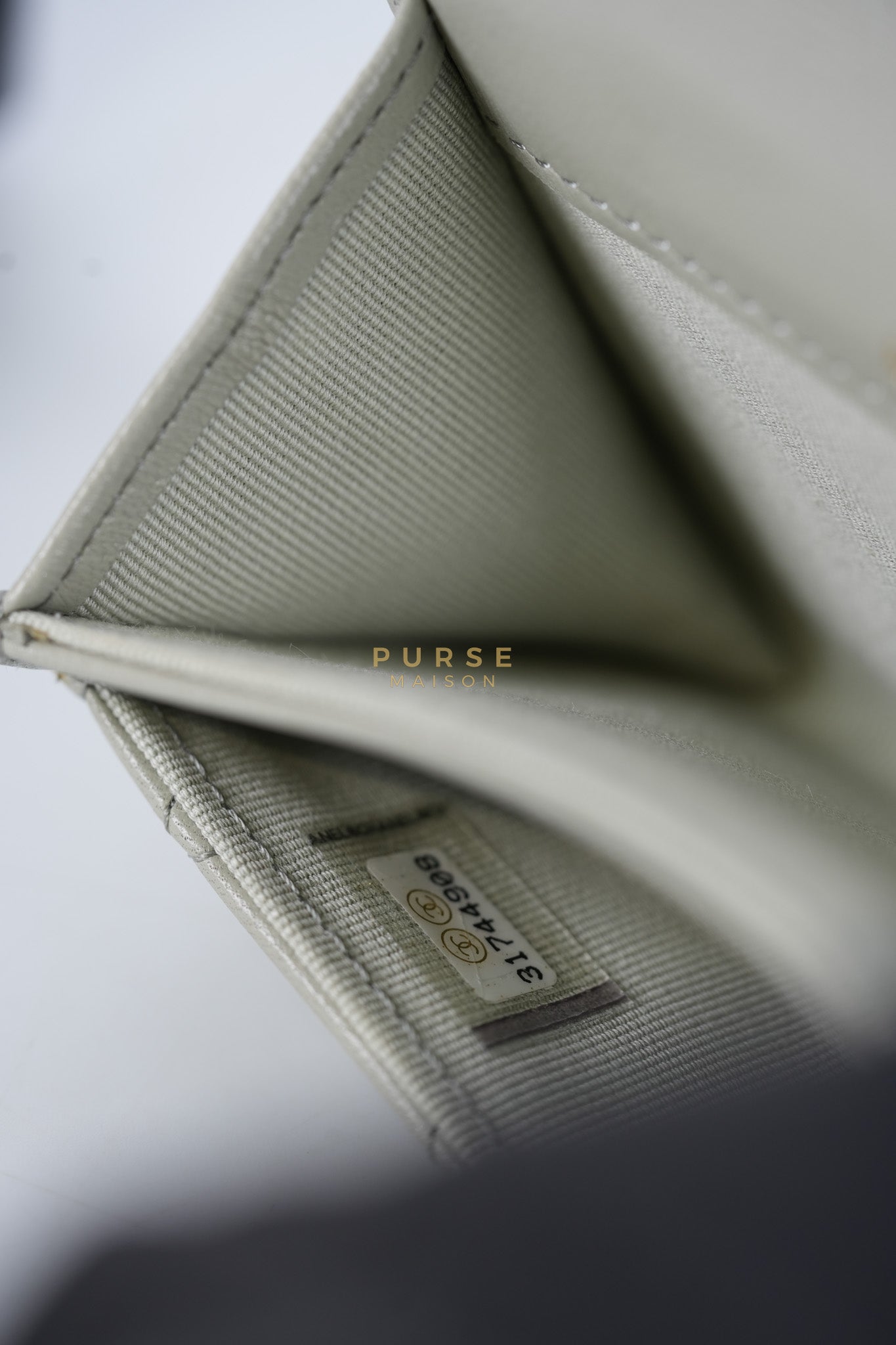 Flap Card Holder in Gray Lambskin Leather and Light Gold Hardware Series 31 | Purse Maison Luxury Bags Shop