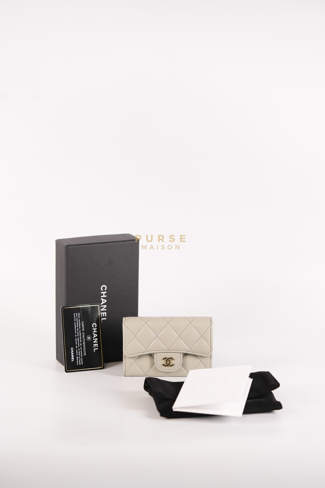 Flap Card Holder in Gray Lambskin Leather and Light Gold Hardware Series 31 | Purse Maison Luxury Bags Shop