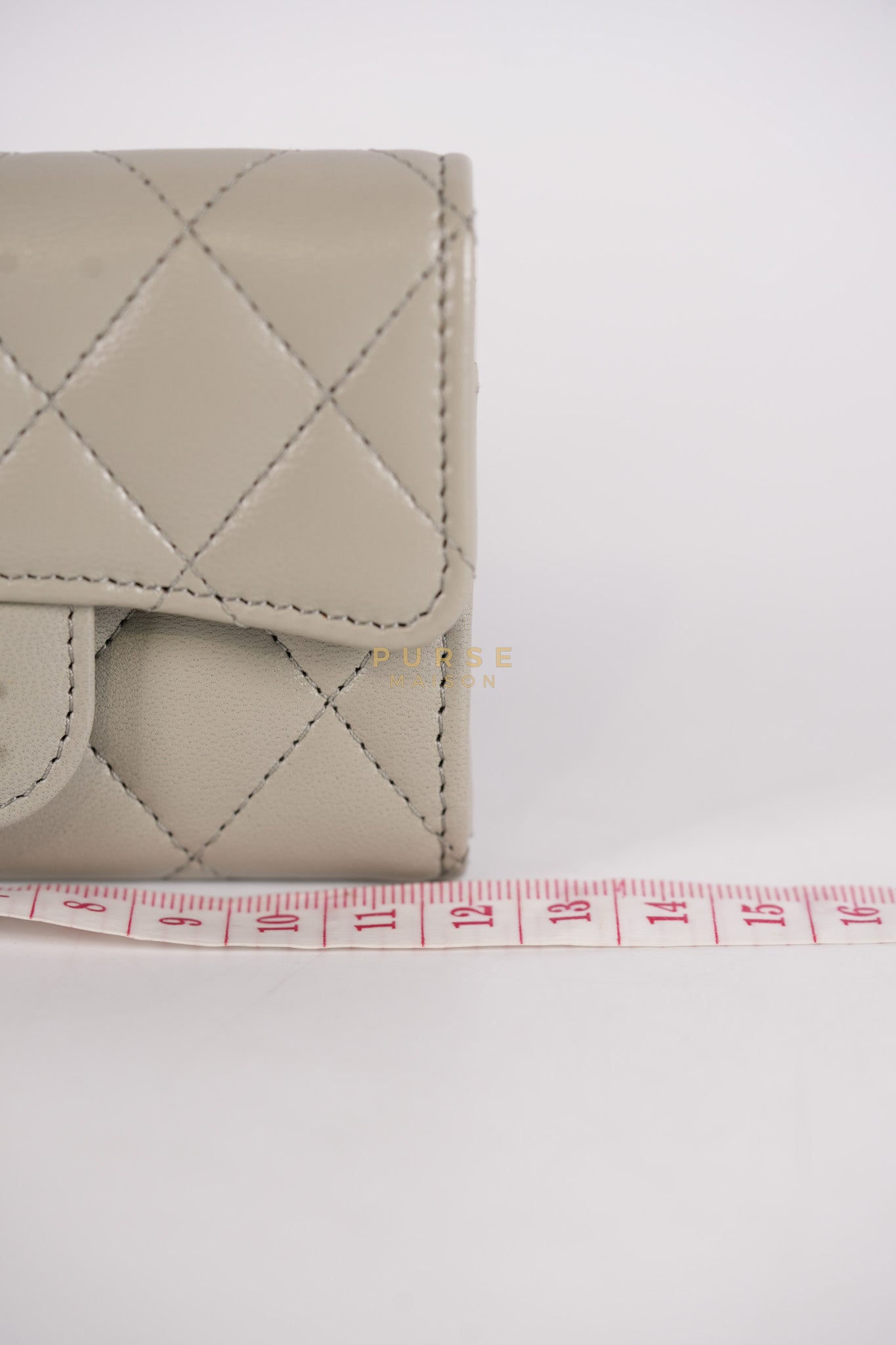 Flap Card Holder in Gray Lambskin Leather and Light Gold Hardware Series 31 | Purse Maison Luxury Bags Shop