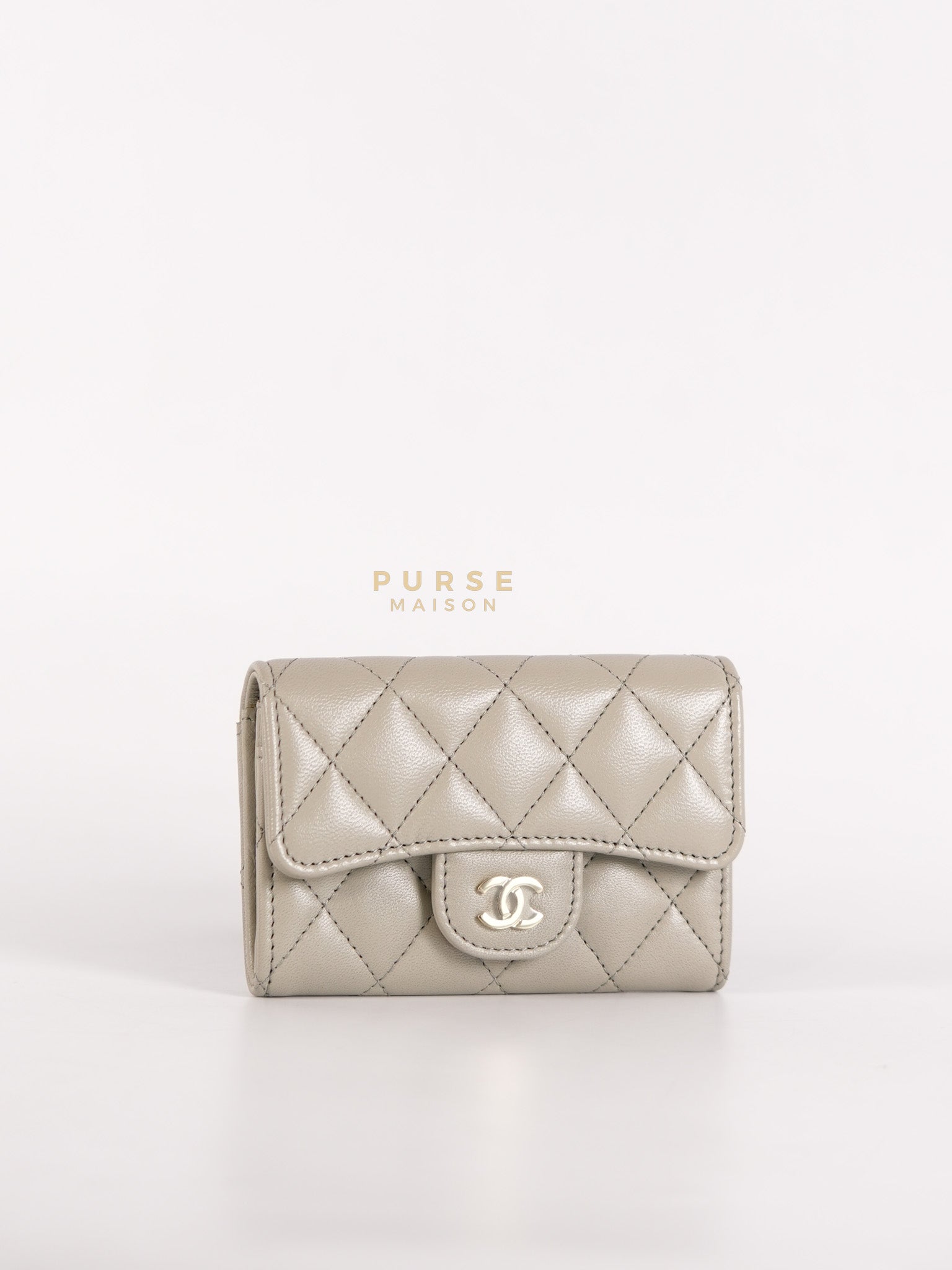 Flap Card Holder in Gray Lambskin Leather and Light Gold Hardware Series 31 | Purse Maison Luxury Bags Shop