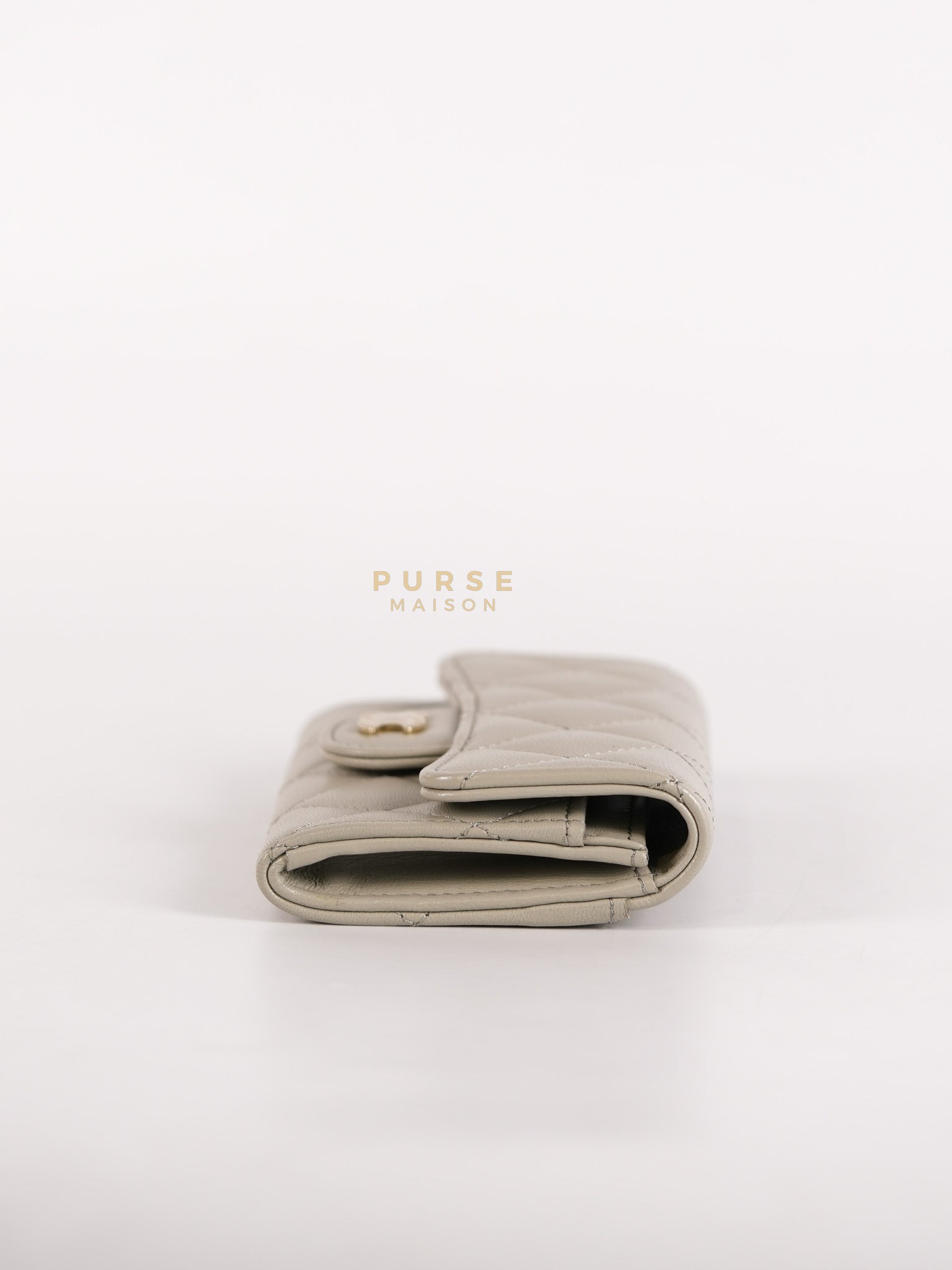 Flap Card Holder in Gray Lambskin Leather and Light Gold Hardware Series 31 | Purse Maison Luxury Bags Shop