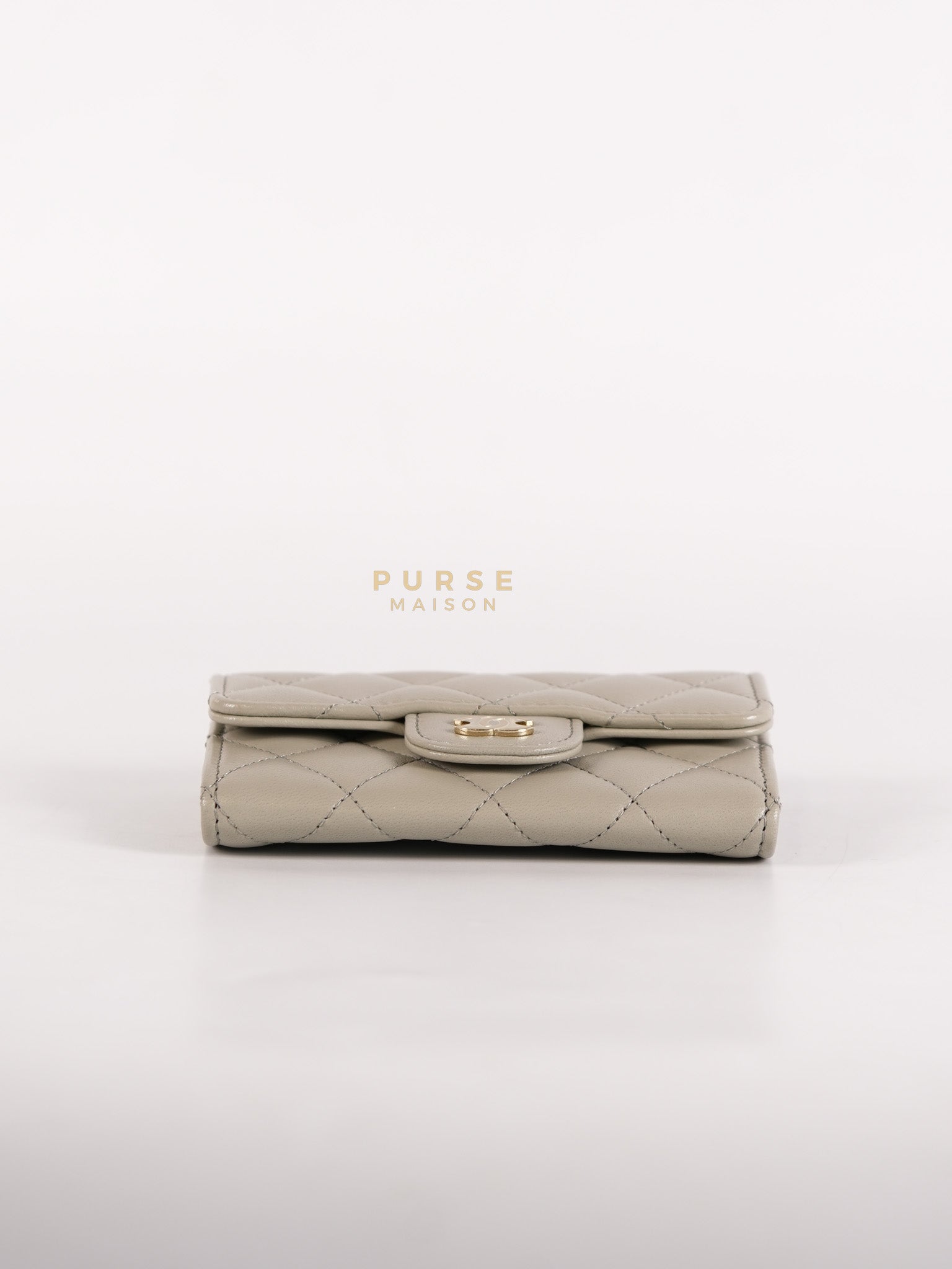 Flap Card Holder in Gray Lambskin Leather and Light Gold Hardware Series 31 | Purse Maison Luxury Bags Shop