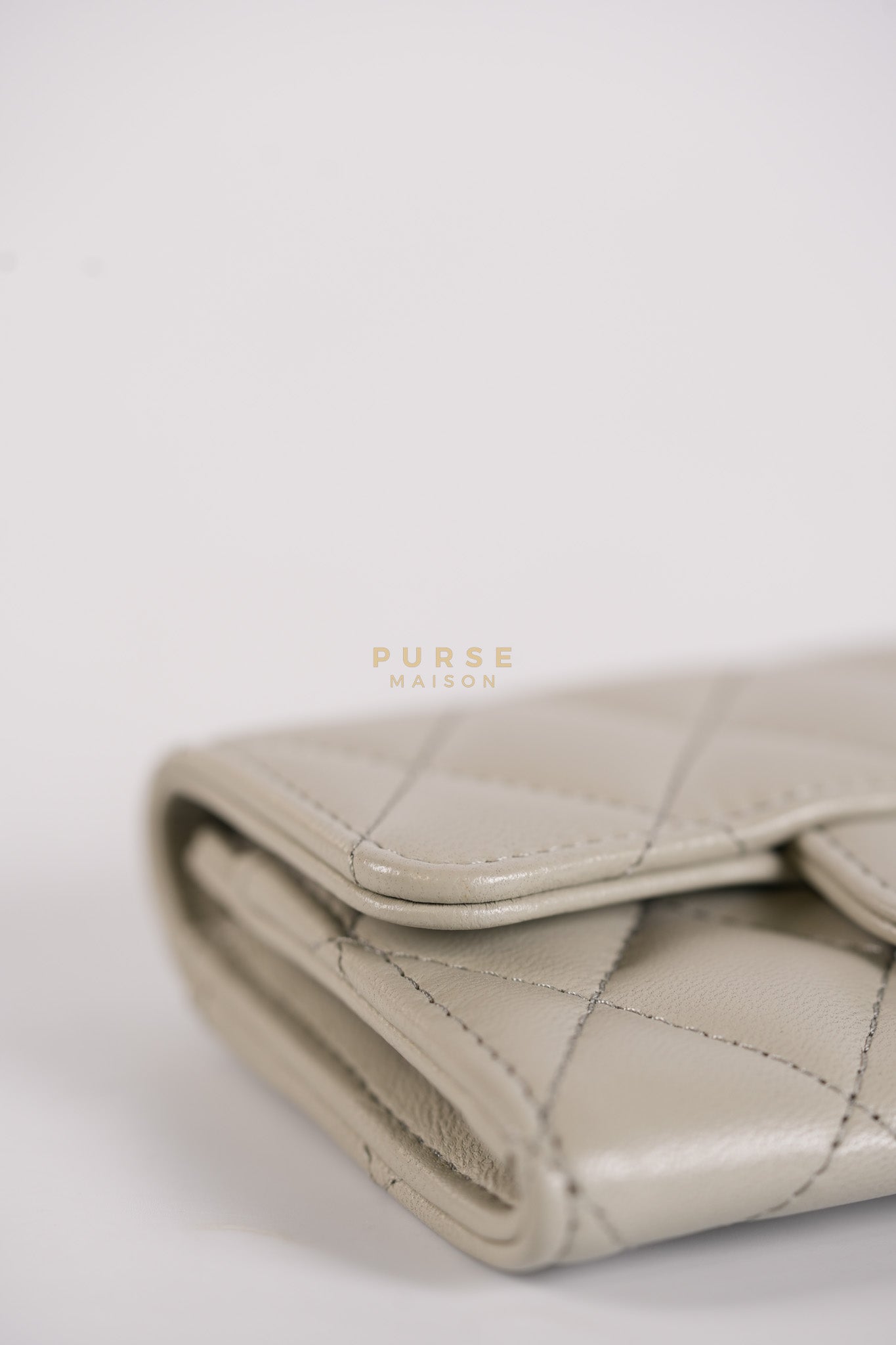 Flap Card Holder in Gray Lambskin Leather and Light Gold Hardware Series 31 | Purse Maison Luxury Bags Shop