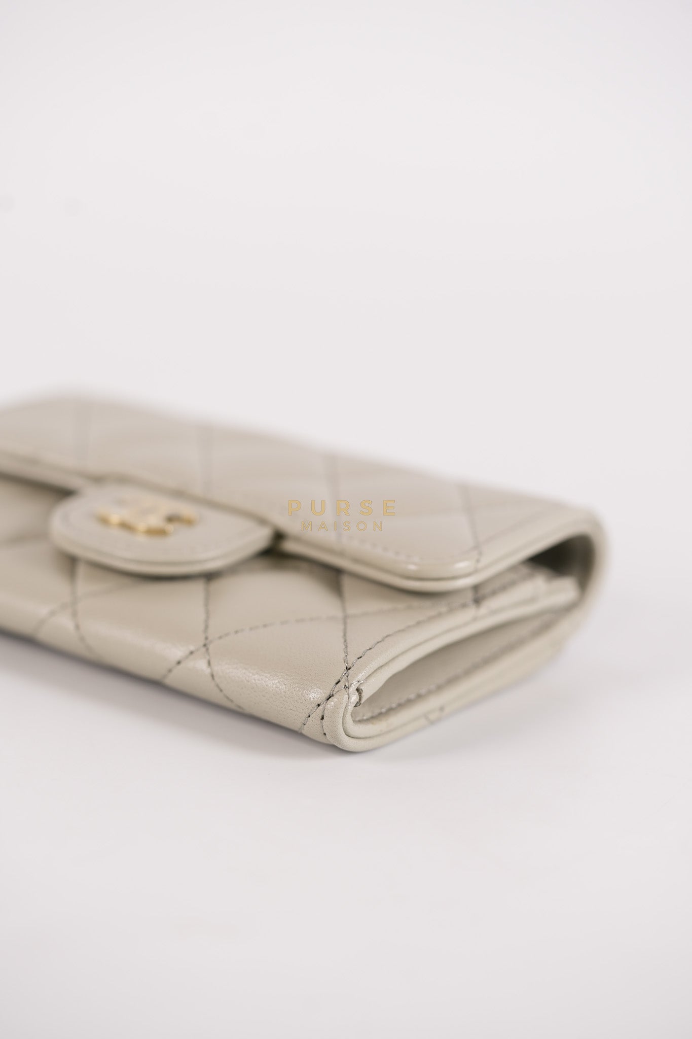 Flap Card Holder in Gray Lambskin Leather and Light Gold Hardware Series 31 | Purse Maison Luxury Bags Shop