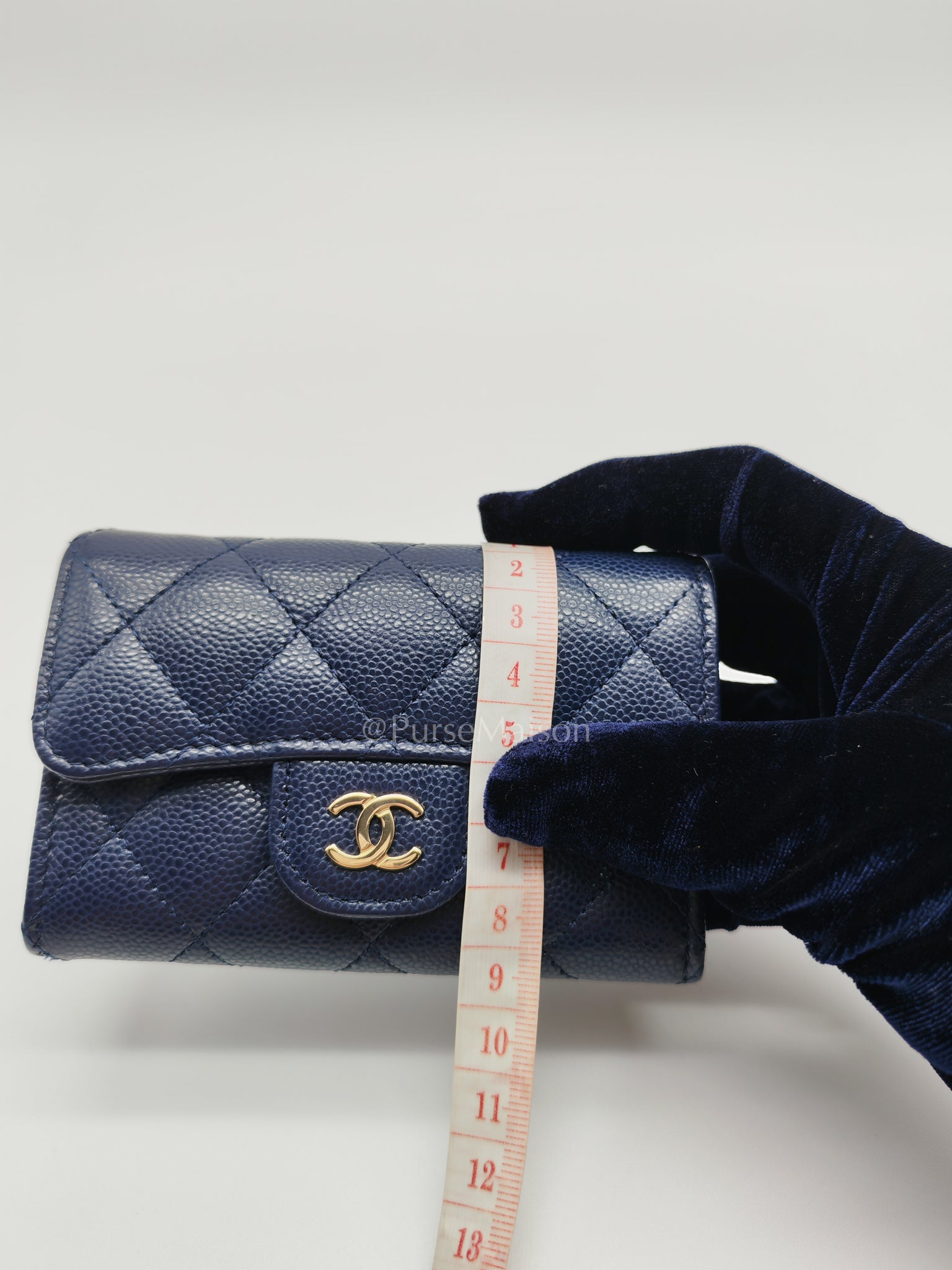 Flap Card Holder in Navy Blue Caviar Leather and Gold Hardware (Microchip) | Purse Maison Luxury Bags Shop