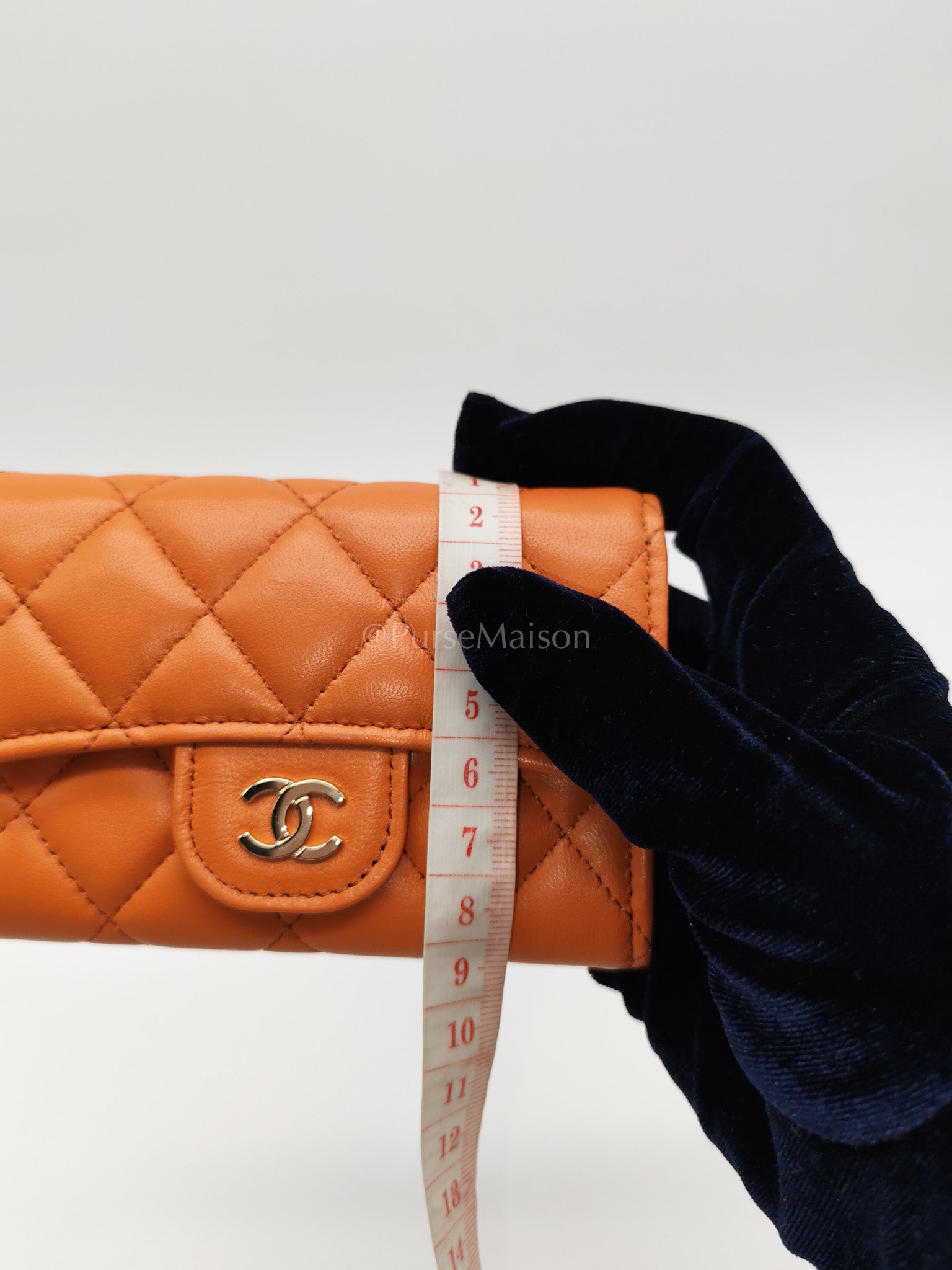Flap Card Holder in Orange Quilted Lambskin Leather and Light Gold Hardware (Microchip) | Purse Maison Luxury Bags Shop